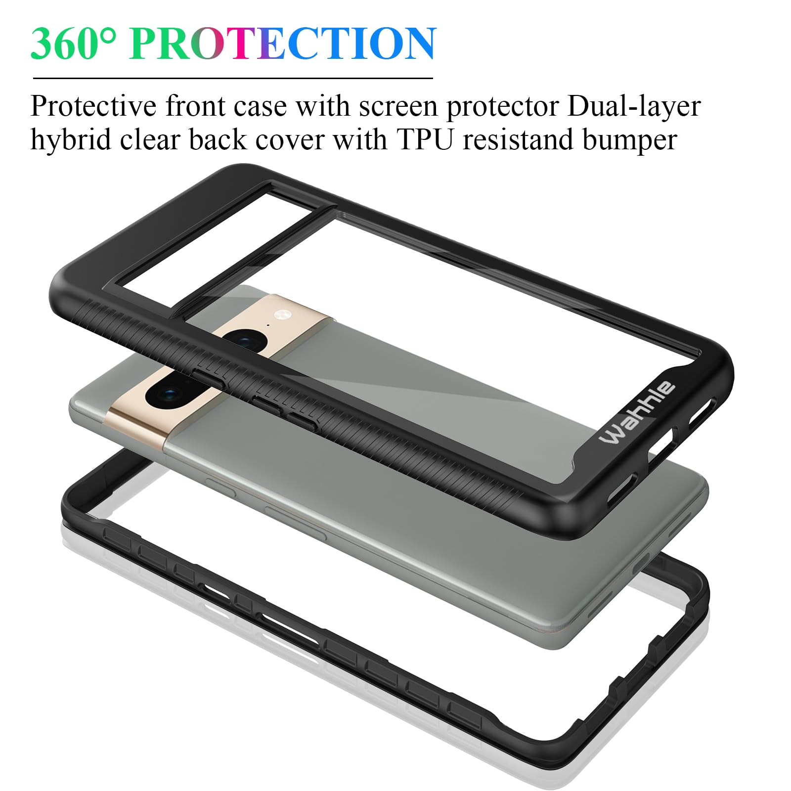 Wahhle Compatible With Google Pixel 7 Pro Case, Built In Screen Protector Full Body Shockproof Slim Fit Bumper Protective Phone