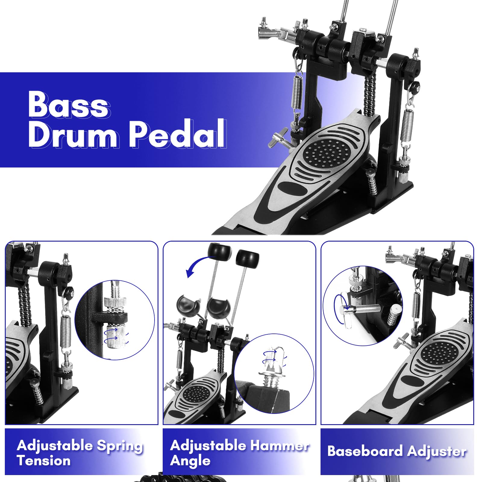 Double Bass Drum Pedal,Kick Drum Pedal With Adjustable For Enhanced Speed And Control   Perfect For Metal, Rock, And Jazz Drumme