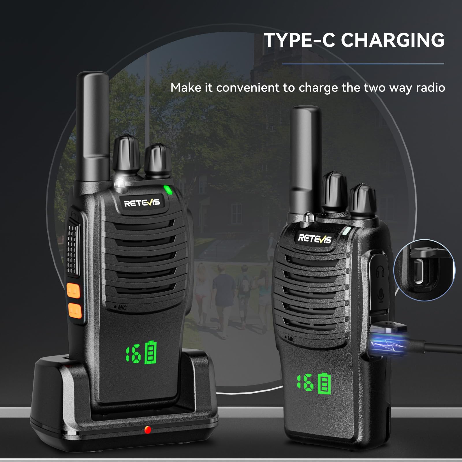 Retevis H 777H Walkie Talkies,Rechargeable Two Way Radio, Hidden Display,Channel Display,Usb C,Short Antenna,Handheld 2 Way Radio With Emergency Alarm For Business Education (10 Pack)