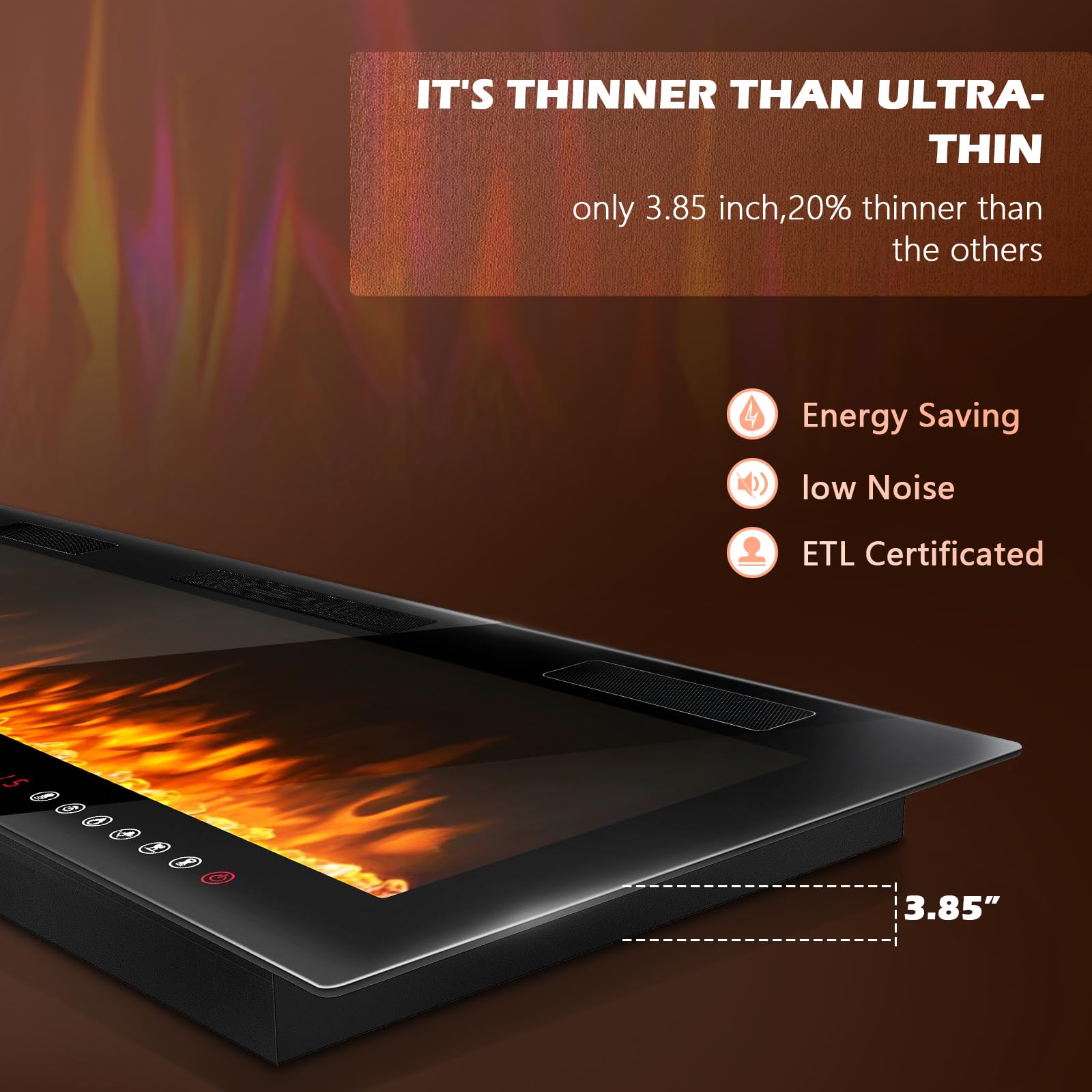 Lemberi 36 Inch Electric Fireplace Recessed And Wall Mounted,750/1500W Heater And Linear Fireplace With Touch Screen Control Pan