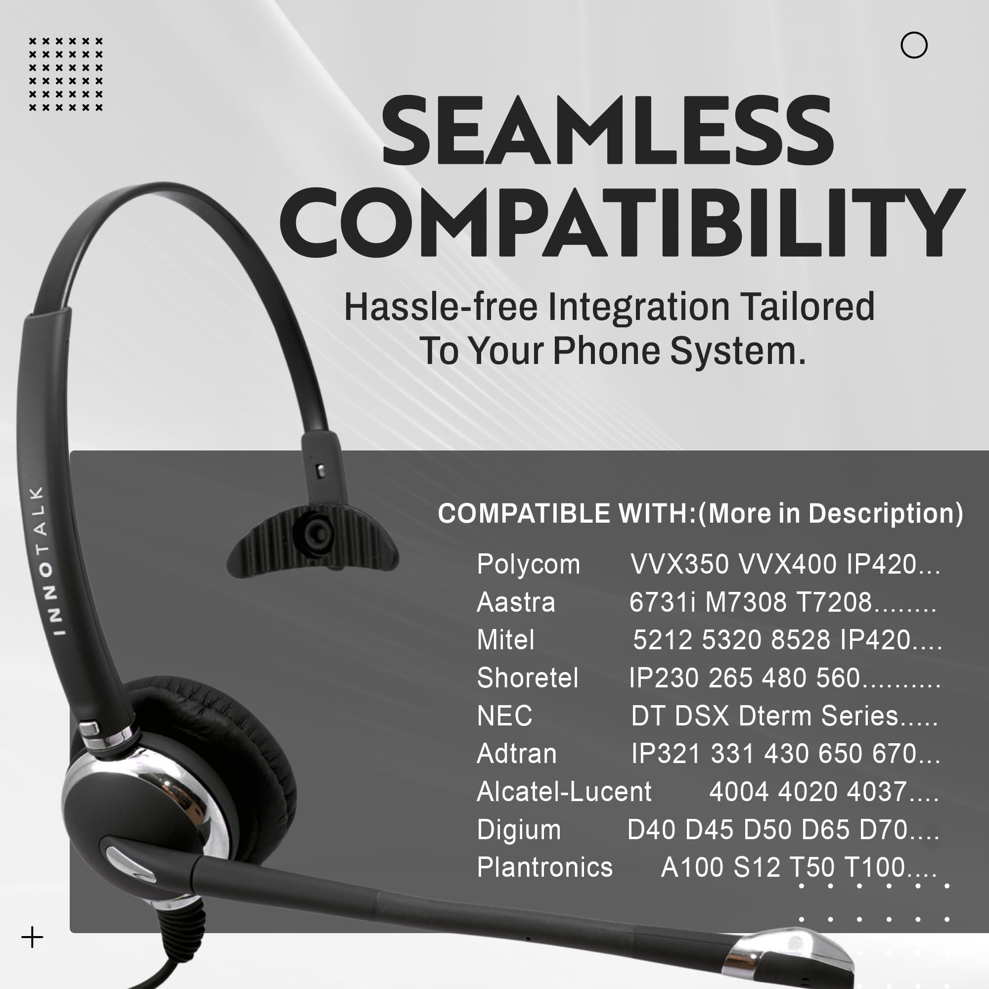 Innotalk Rj9 Quick Disconnect Phone Headset Compatible With Polycom Mitel Shoretel Nec Fanvil Alcatel Toshiba Aastra Deskphones,