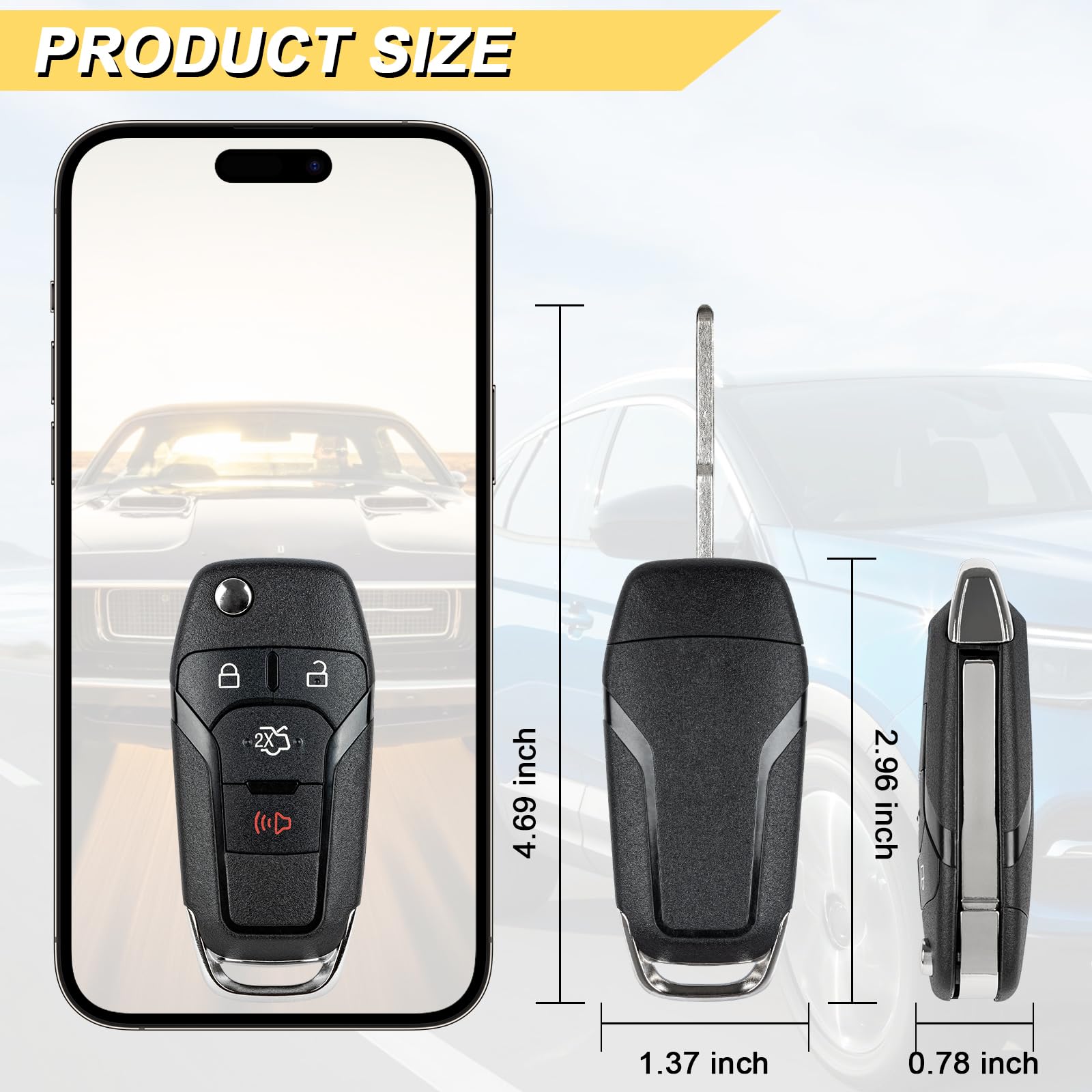 Vurkcy Key Fob Replacement For 2013 2014 2015 2016 Ford Fusion Car Keyless Entry Remote Control, N5F-A08Taa N5Fa08Taa, 4 Buttons