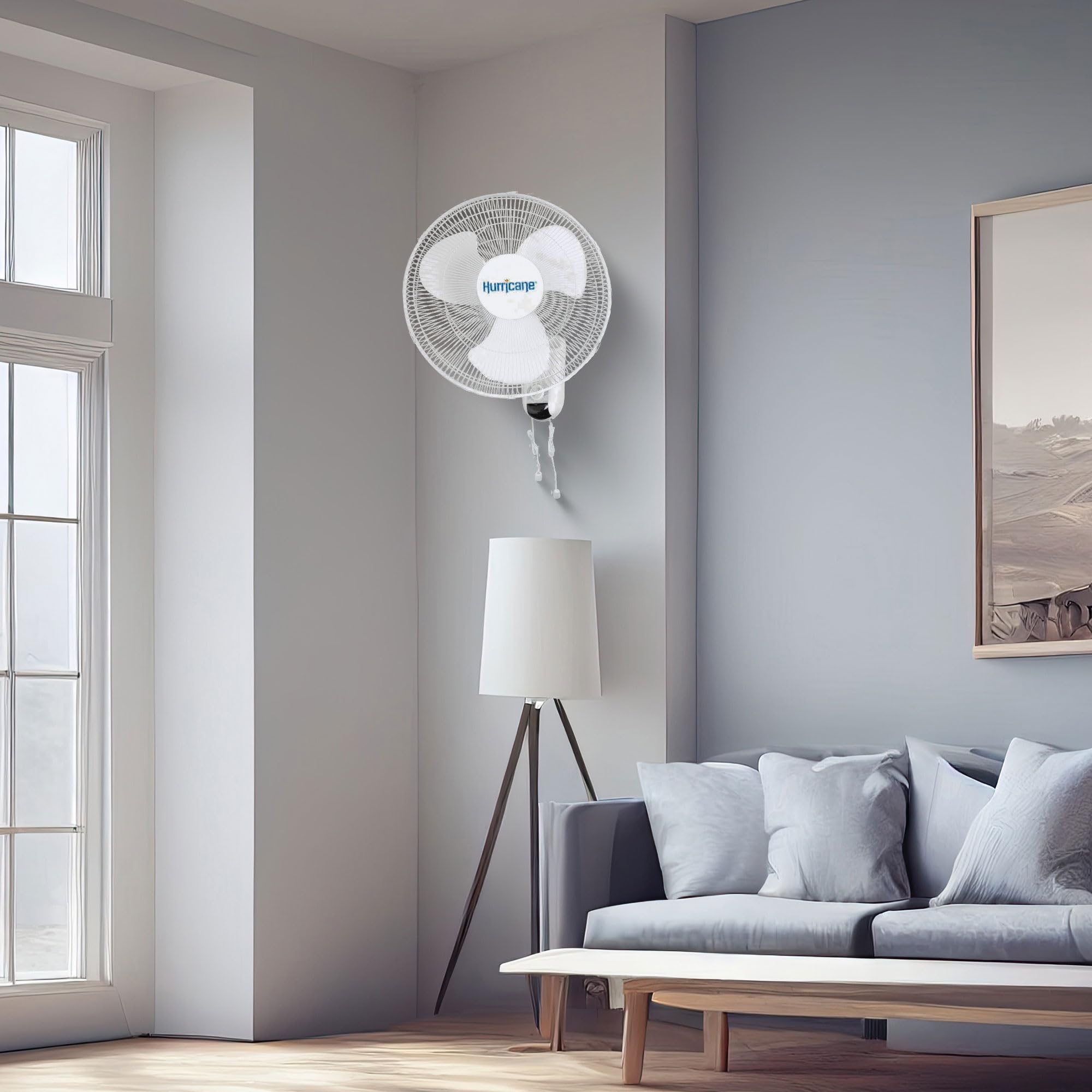 Hurricane Classic 16'' Wall Mount Oscillating Fan   Powerful 3 Speed Airflow, Quiet Operation, Adjustable Tilt For Home, Office,