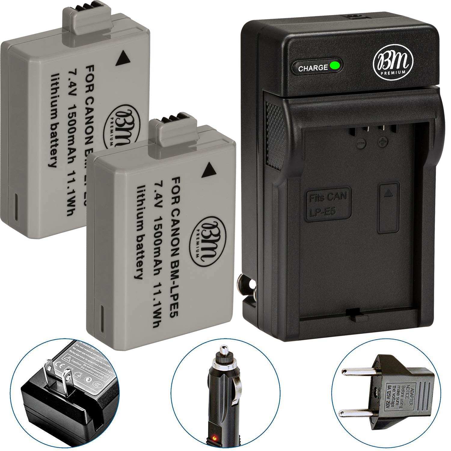 BIG MIKES ELECTRONICS BM Premium 2 Pack of LP-E5 Batteries and Battery Charger Kit for Canon EOS Rebel XS, Rebel T1i, Rebel XSi