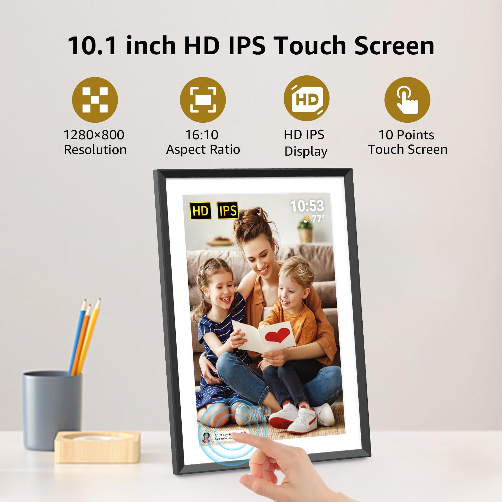 Apolosign Digital Picture Frame 10.1 Inch, Frameo Digital Photo Frame, Wifi Electronic Frame With 32Gb Storage, 1280X800 Hd Ips