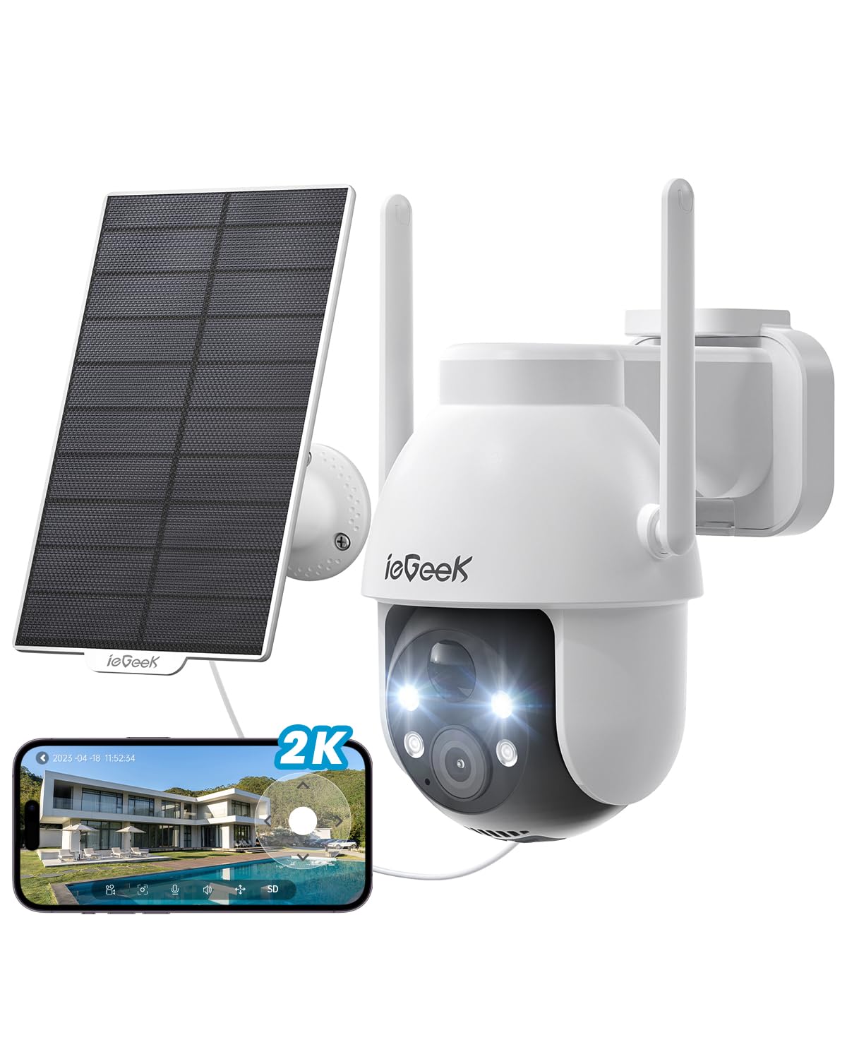 ieGeek Security Cameras Wireless Outdoor, 2K Solar WiFi Camera for Home Security System, Battery Powered Surveillance Cam with S