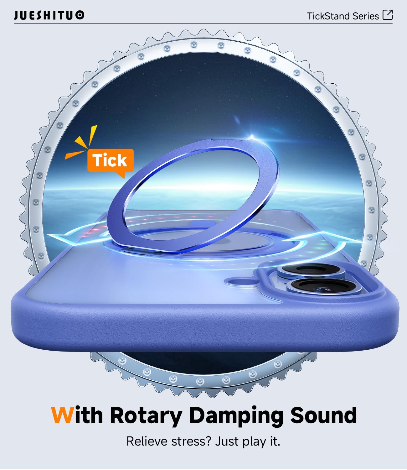 Jueshituo 3 In 1 For Iphone 16 Case, 360 Rotatable Magnetic Ring Stand With [Rotary Damping Sound] [1X Screen Protector + 1X Cam