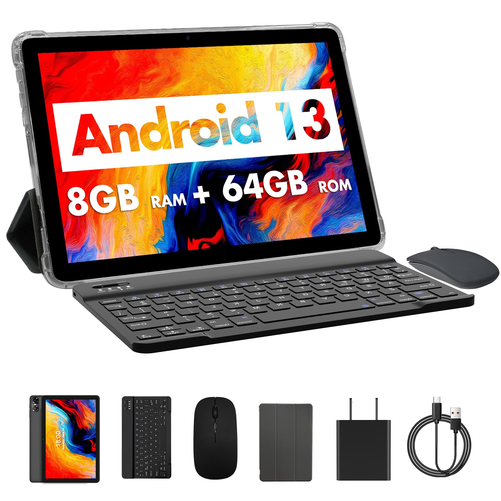 Pritom Touch 10 Plus 10 Inch Tablet Android 13, Octa Core, 5Ghz Wifi, 2 In 1 Tablet 64Gb With Keyboard, A Customized Case, Charg