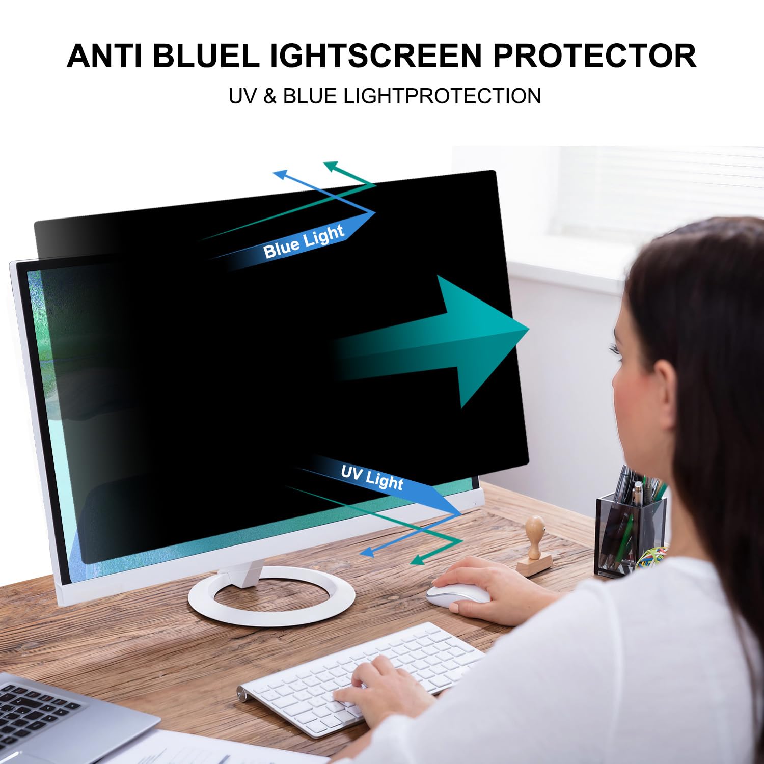 Pozlle 23.8 Inch Computer Privacy Screen Shield [2 Pack] For 16:9 Widescreen Desktop Monitor   Anti Glare Blue Light Privacy Fil