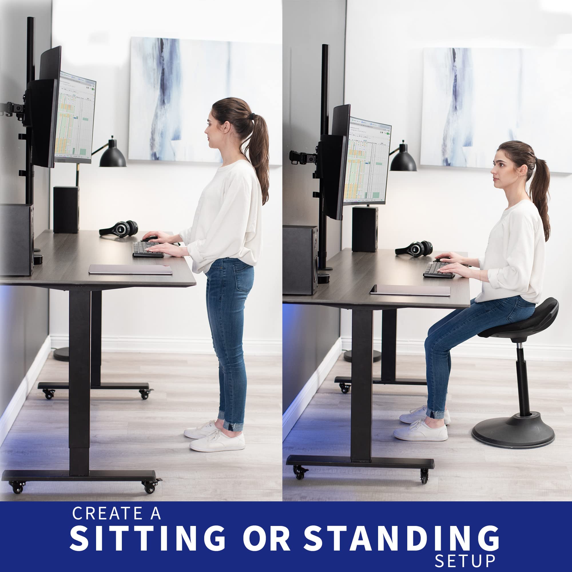 VIVO Dual Monitor Stand Up Desk Mount Extra Tall 39 inch Pole, Fully Adjustable Stand for up to 32 inch Screens, Black, STAND V032T