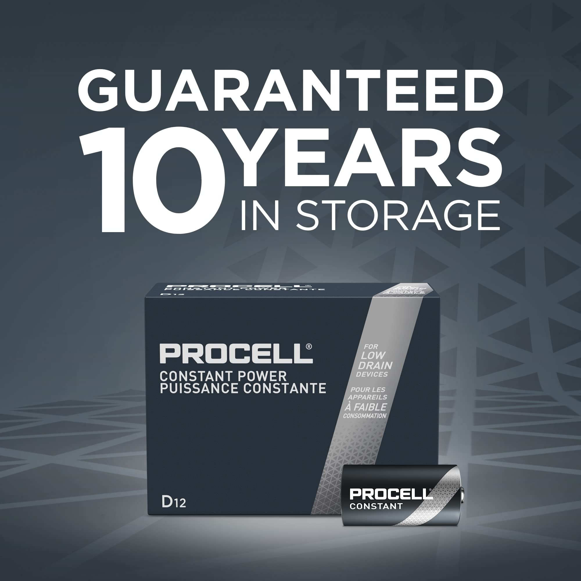 Procell Constant D Cell Long Lasting Alkaline Batteries (72 Pack), 10 Year Shelf Life, Bulk Value Pack For Consistent Moderate D