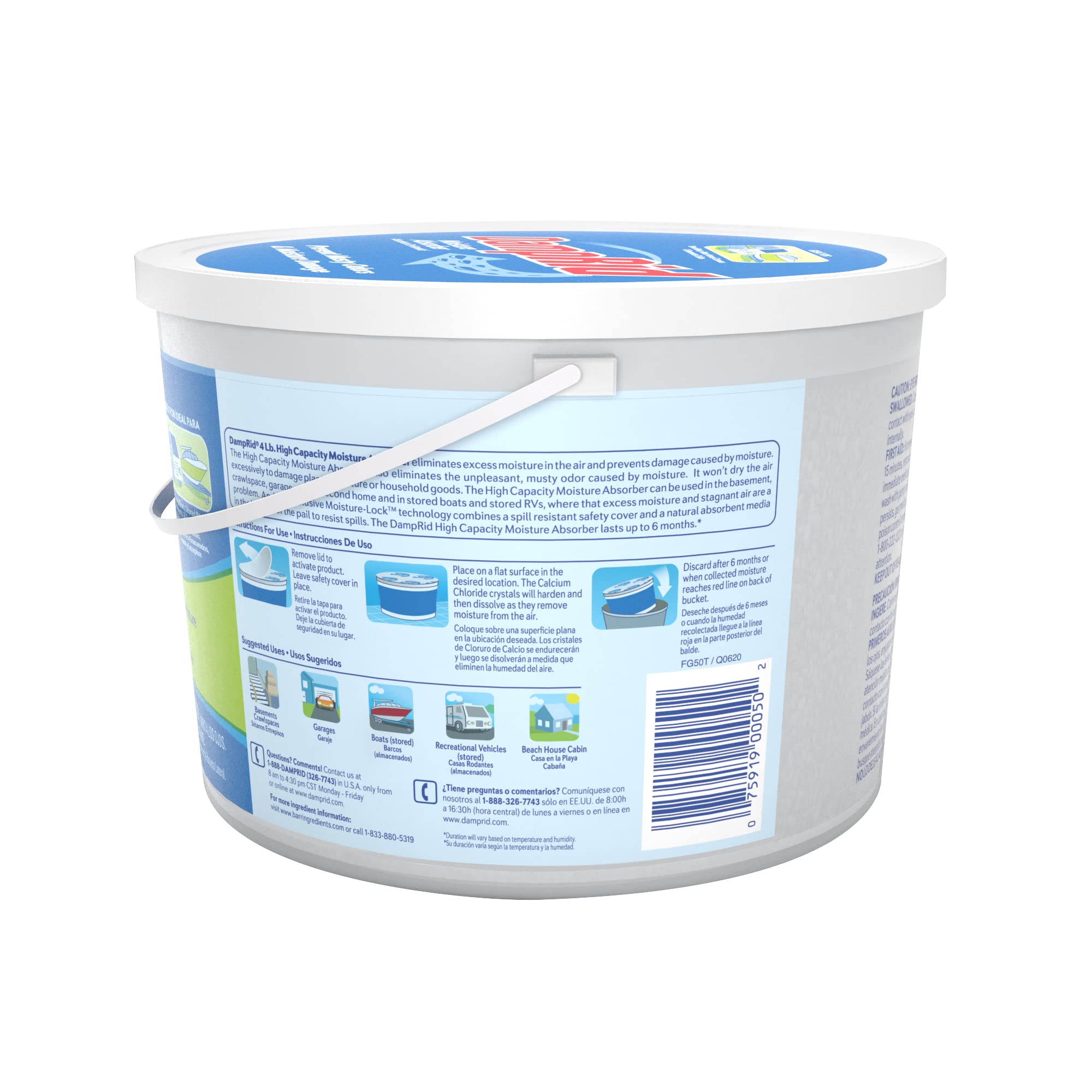 Damprid Fg50T Moisture Absorber 4 Lb. Hi Capacity Bucket For Fresher, Cleaner Air In Large Spaces 2 Pack, 4 Pound, White, 2 Coun