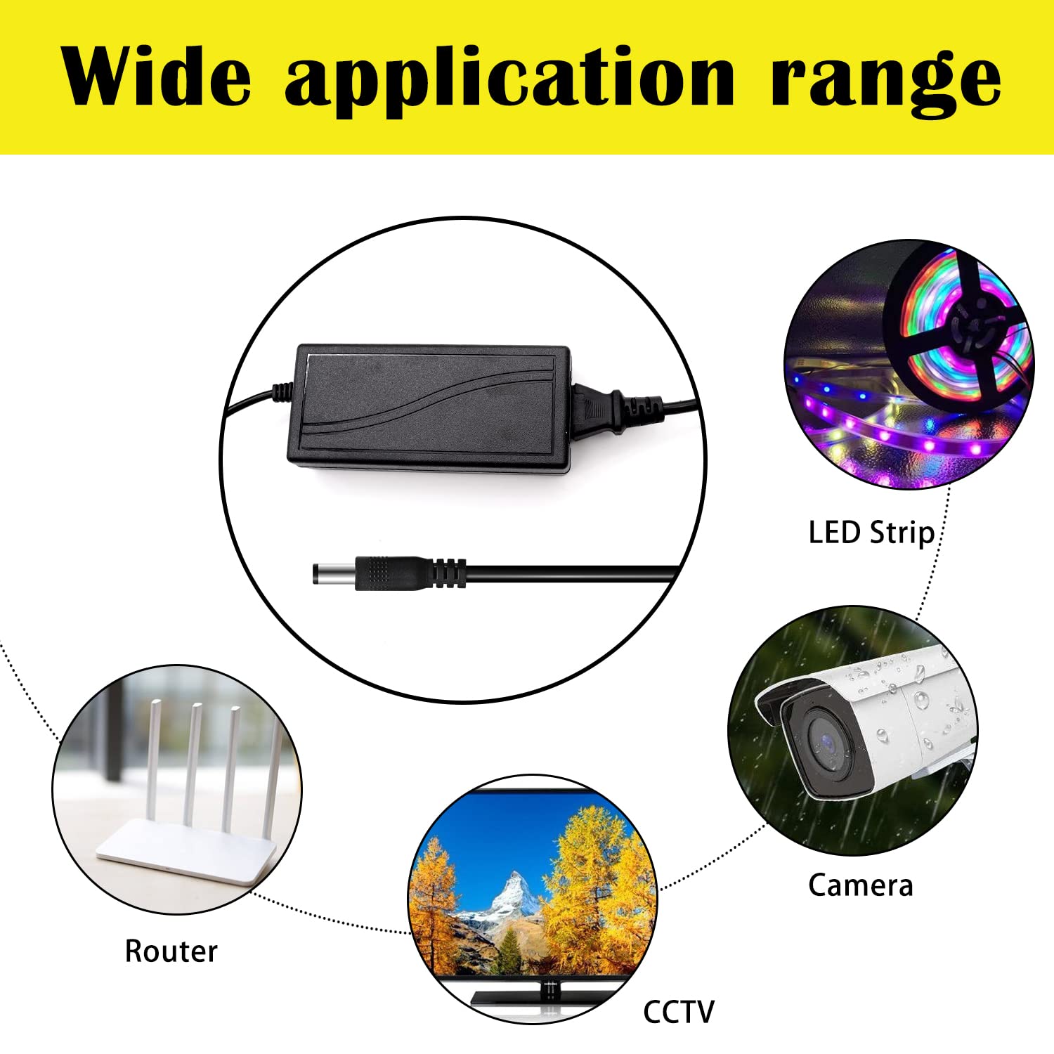 Tnuocke 2 Prong Security Camera Power Adapterm,12V 5A 100V 240V Camera Power Adapter 8 Way Power Splitter Cable For Cctv/Camer/D