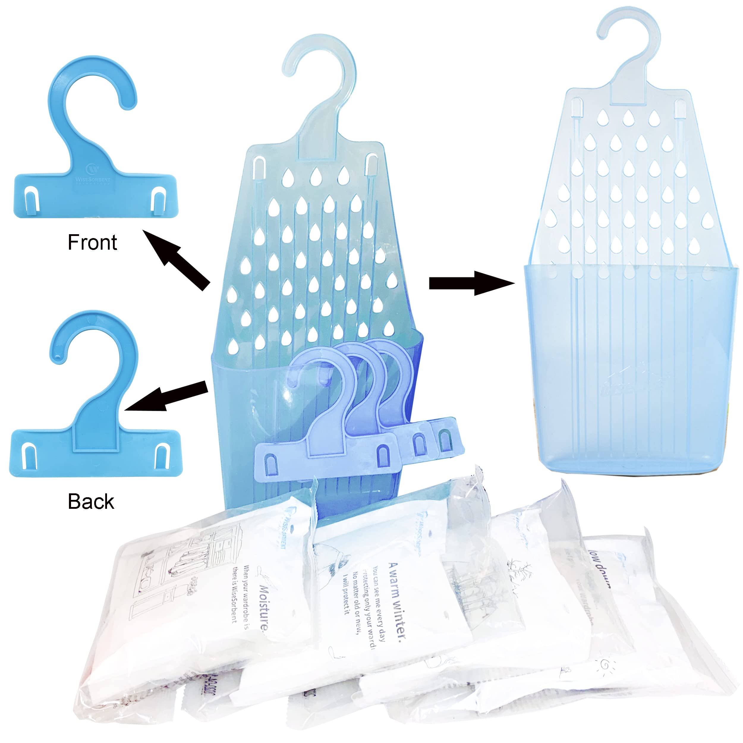 Wisesorb Moisture Absorber Packets With Plastic Case & Hook, Odor Eliminator, Leak Proof, Fragrance Free, Humidity Packs, Hangin