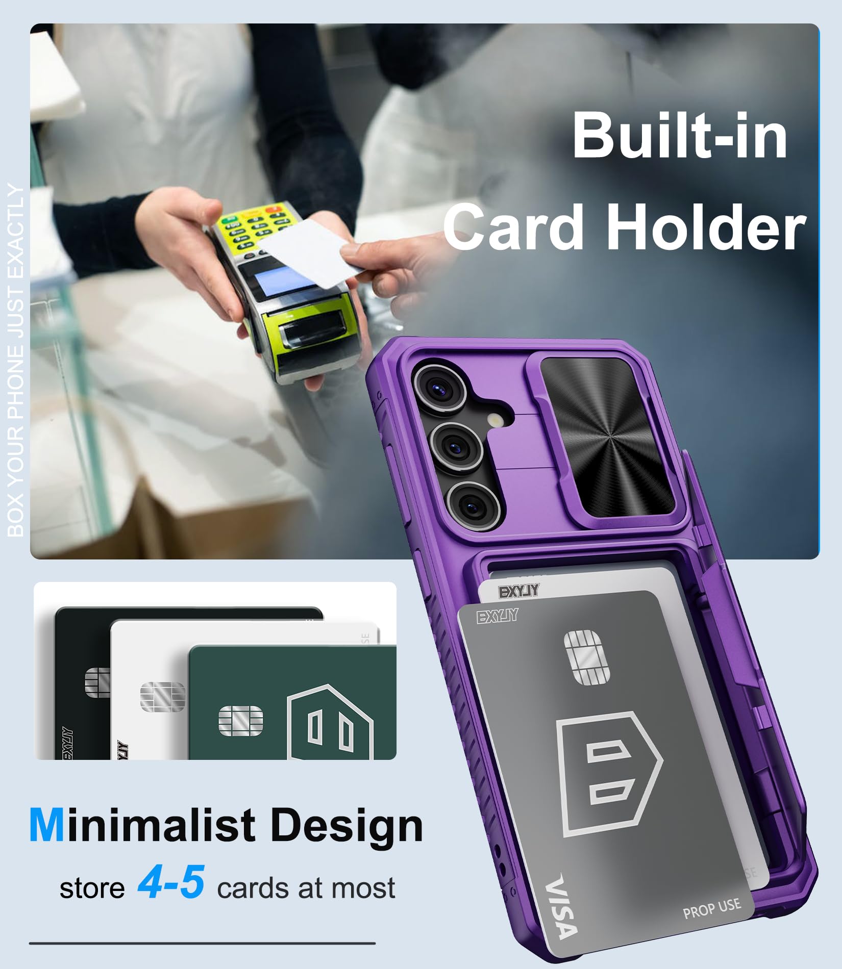 Bxyjy Wallet Case For Samsung Galaxy S24 Plus, Built In Card Holder (4 5 Cards) & Slide Camera Cover, Military Grade Drop, Women