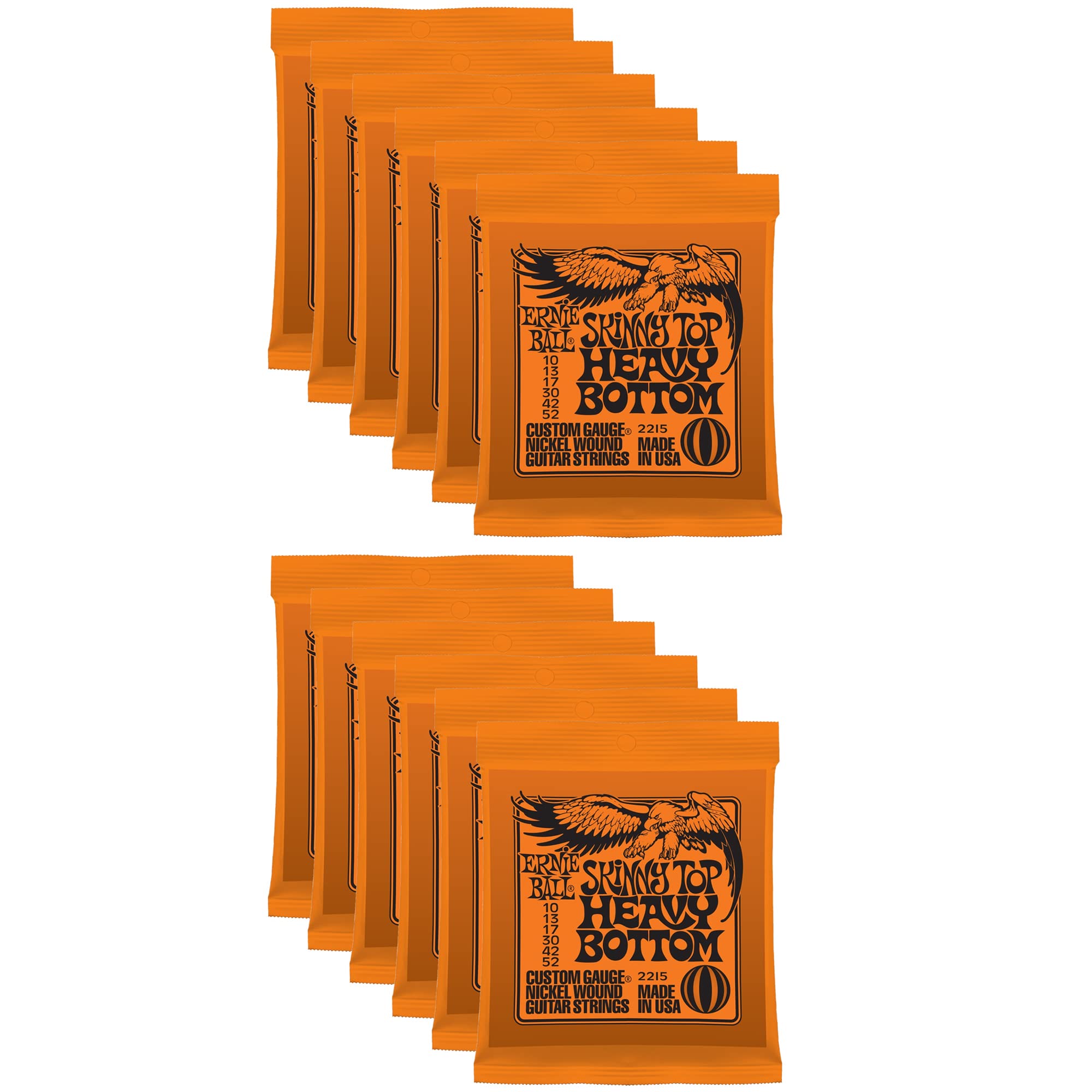 Ernie Ball 2215 Skinny Top Heavy Bottom 10 52 (12 Pack Bundle)