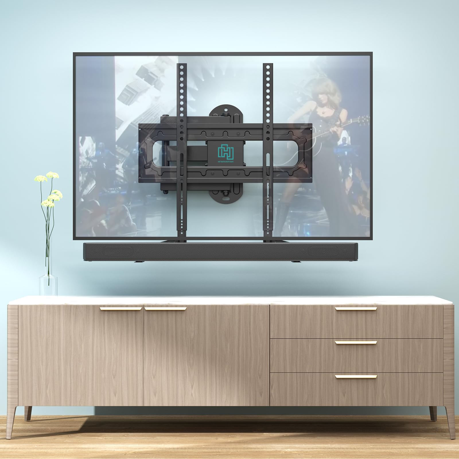 Hcmounting Soundbar Mount Bracket, Sound Bar Mounts Under Tv Or Above Tv Fits Most Sound Bars Up To 20 Lbs, Soundbar Tv Mount Wi