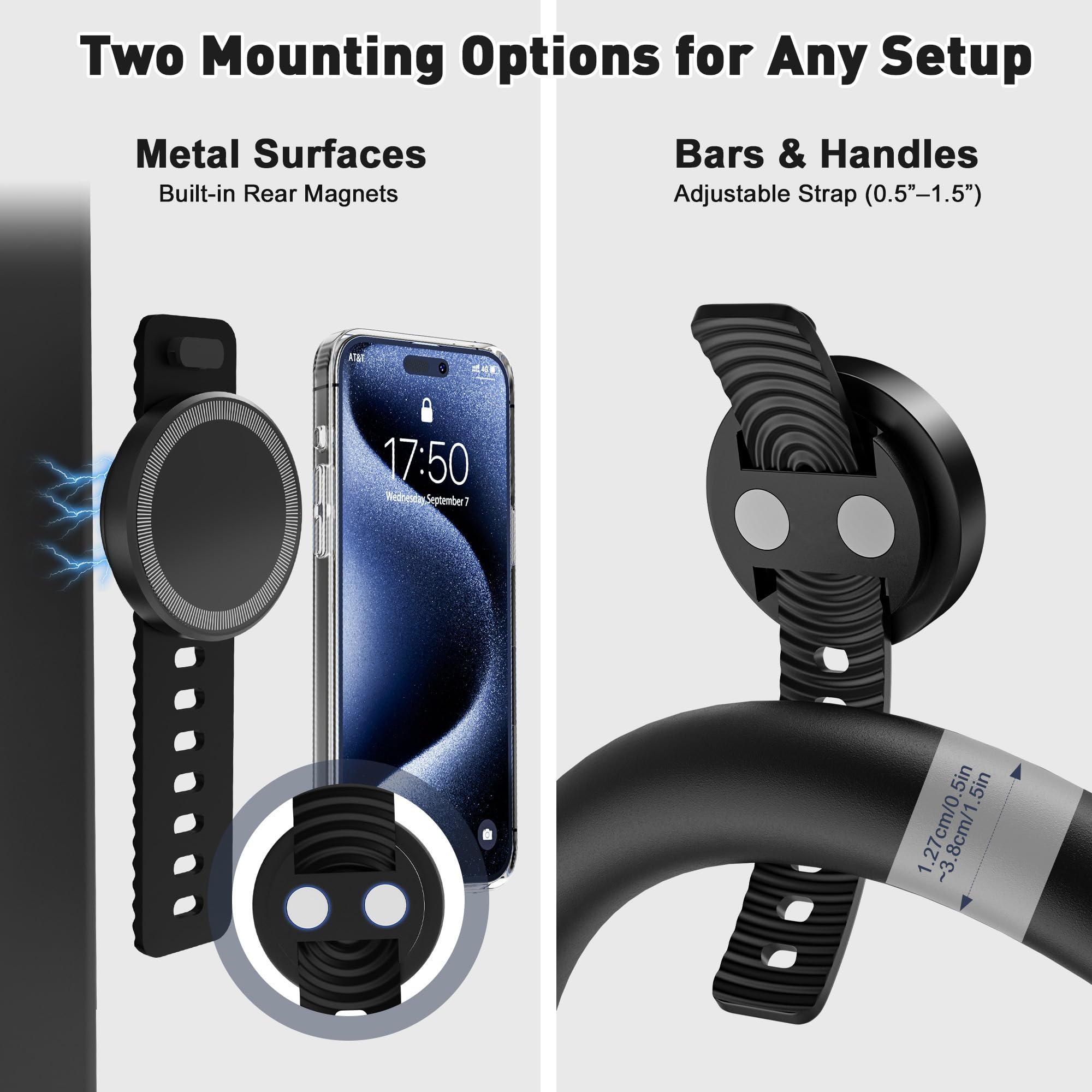 Ninefatics Gym Fitness Phone Mount For Mag-Safe, Magnetic Bike & Treadmill Holder With 17 X N52 Strong Magnets, Adjustable Silic