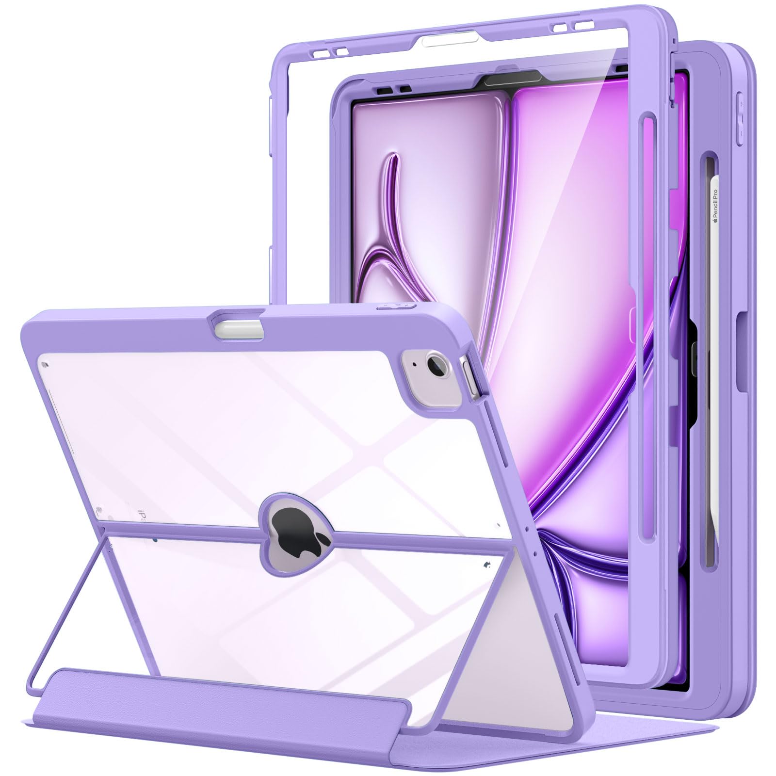 MoKo for iPad Air 13 Inch Case M2 2024 with Pencil Holder, iPad Air 13 Case, [Built in Screen Protector], iPad Air 13' Case with Clear Back & Magnetic Multi Angle Stand Cover, Purple