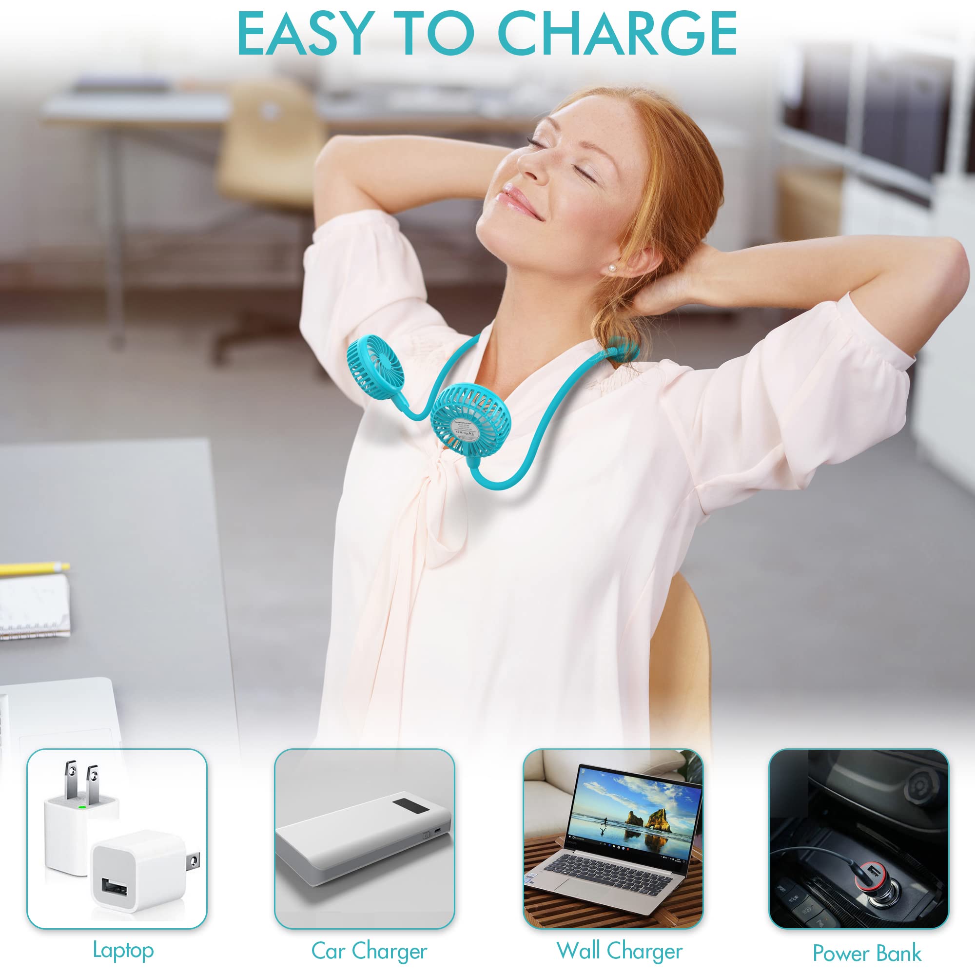 Portable Neck Fan, 2600Mah Battery Operated Sport Fan Ultra Quiet Hands Free Usb Fan With 3 Speeds, Strong Wind, 360 Adjustable