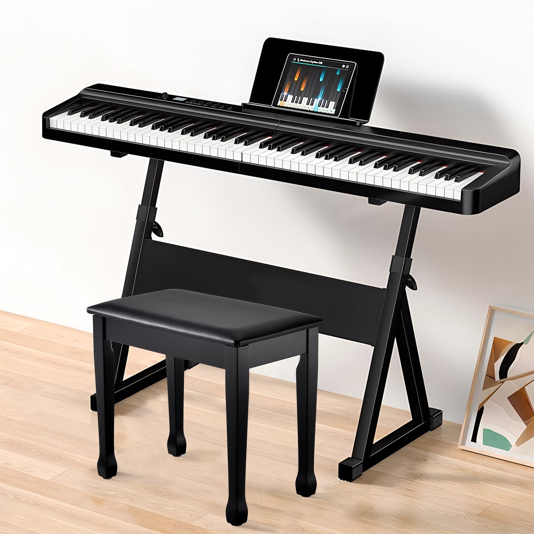 Filisite Piano Bench With Waterproof Padded Cushion, Makeup Stools For Vanity, Bench For Living Room/Bedroom (White)