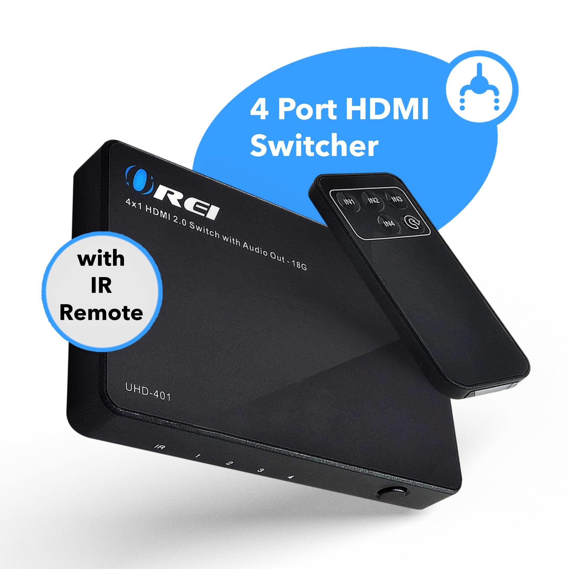 Orei Ultra Hd Hdmi 4 X 1 Switcher 18G Audio Extractor Ir Remote   Supports Upto 4K @ 60Hz   (4 Input, 1 Output) Switch, Hub, Por