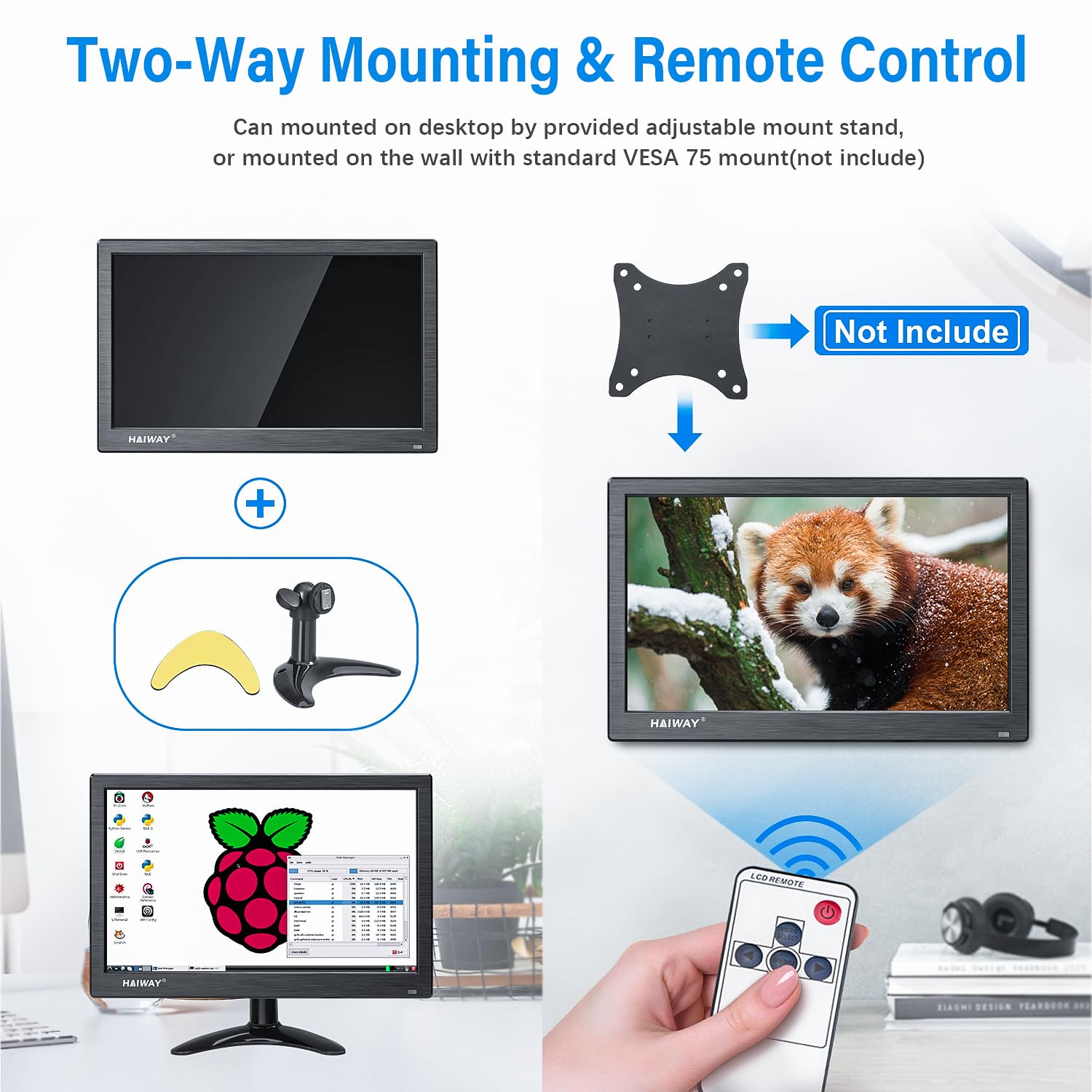 Haiway 13.3 Inch Security Monitor, 1366X768 Led Monitor Small Hdmi Monitor With Remote Control Built In Speakers, Mini Monitor H