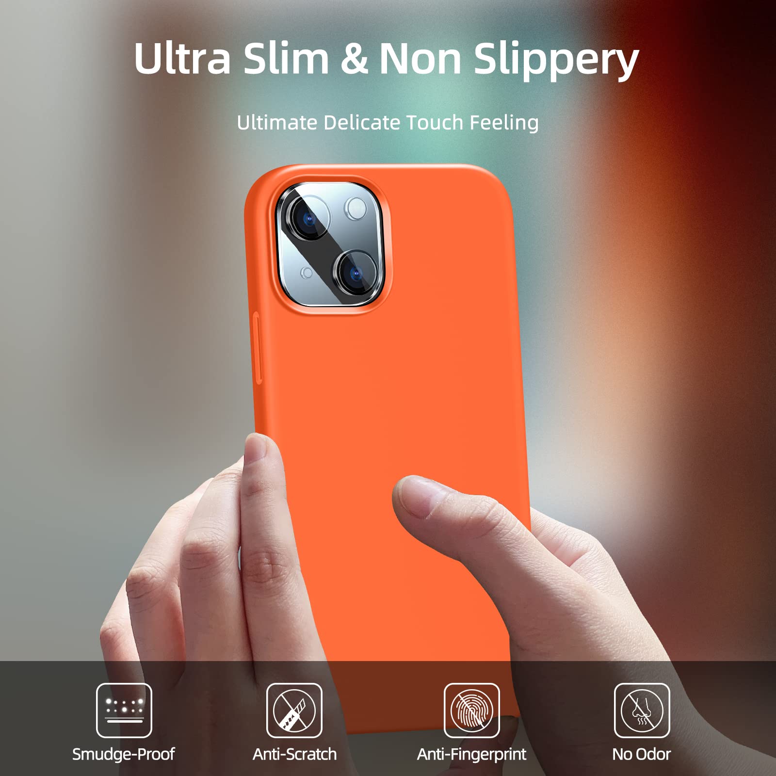 Dssairo 5 In 1 Iphone 13 Case: Liquid Silicone Shockproof & Ultra Slim, With 2 Screen & Camera Protectors (6.1'', Orange)