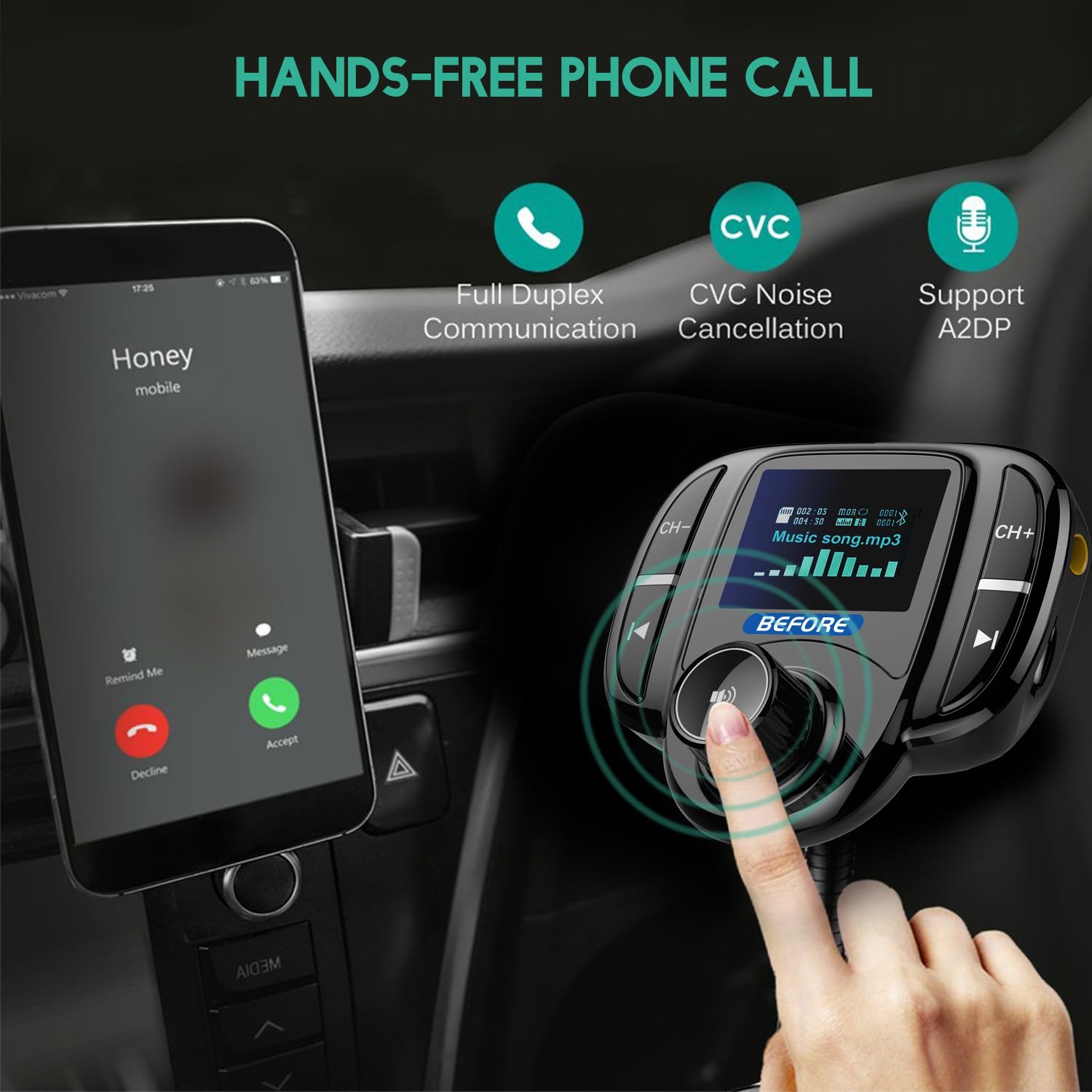 Bluetooth Fm Transmitter (Upgraded Version),Wireless Radio Adapter Car Kit W 1.44 Inch Display Supports Tf/Sd Card And Usb Car C