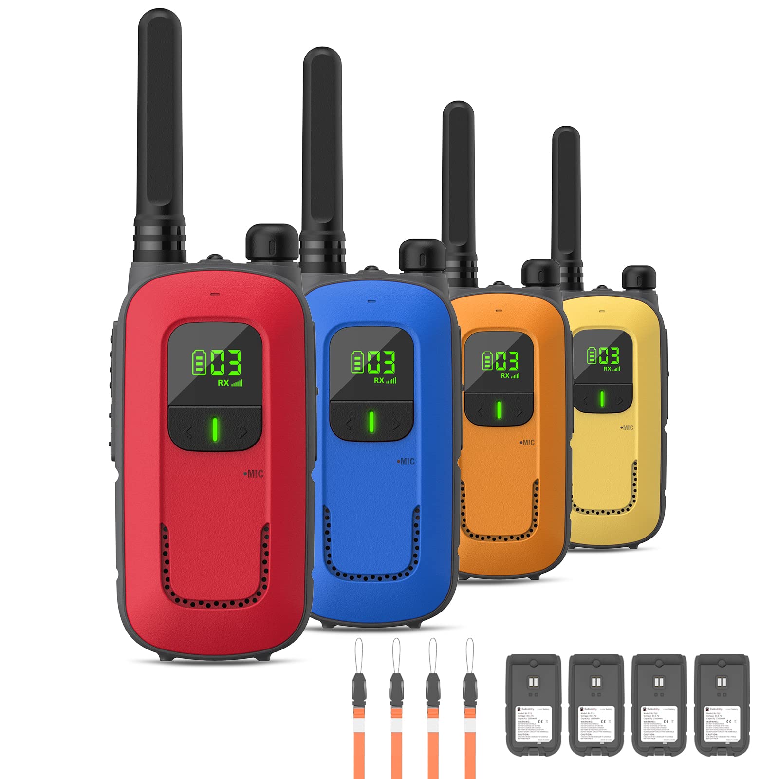 Radioddity Fs T3 Walkie Talkies For Adults Kids Long Range 4 Pack Rechargeable Walky Talky Frs Two Way Radio, 22 Channels Usb Ch