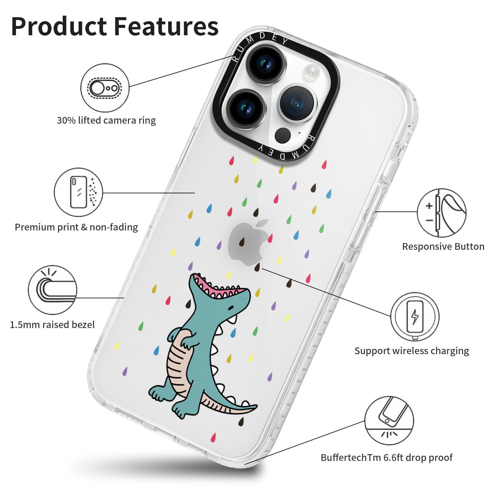 Rumdey 2 Pack Cartoon Animals Pattern For Iphone 14 Pro 6.1'' Phone Case, Cute Dinosaur Aesthetics Clear Cases Soft Silicone Sli