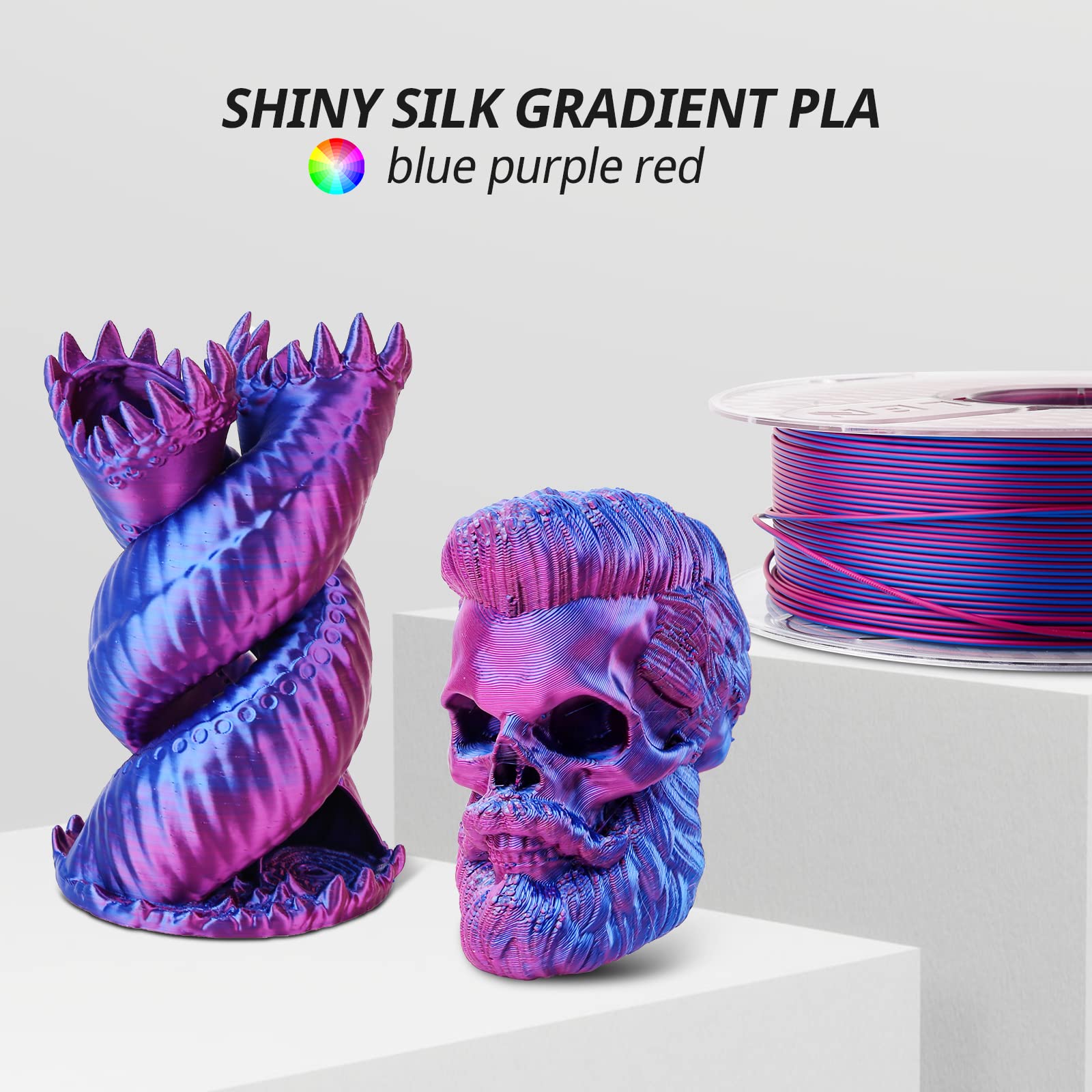 Amolen Silk Pla 3D Printer Filament, Multicolor 1.75Mm Pla Shiny Gradient Filament Color Shift 3D Printing Pla Filament For Most