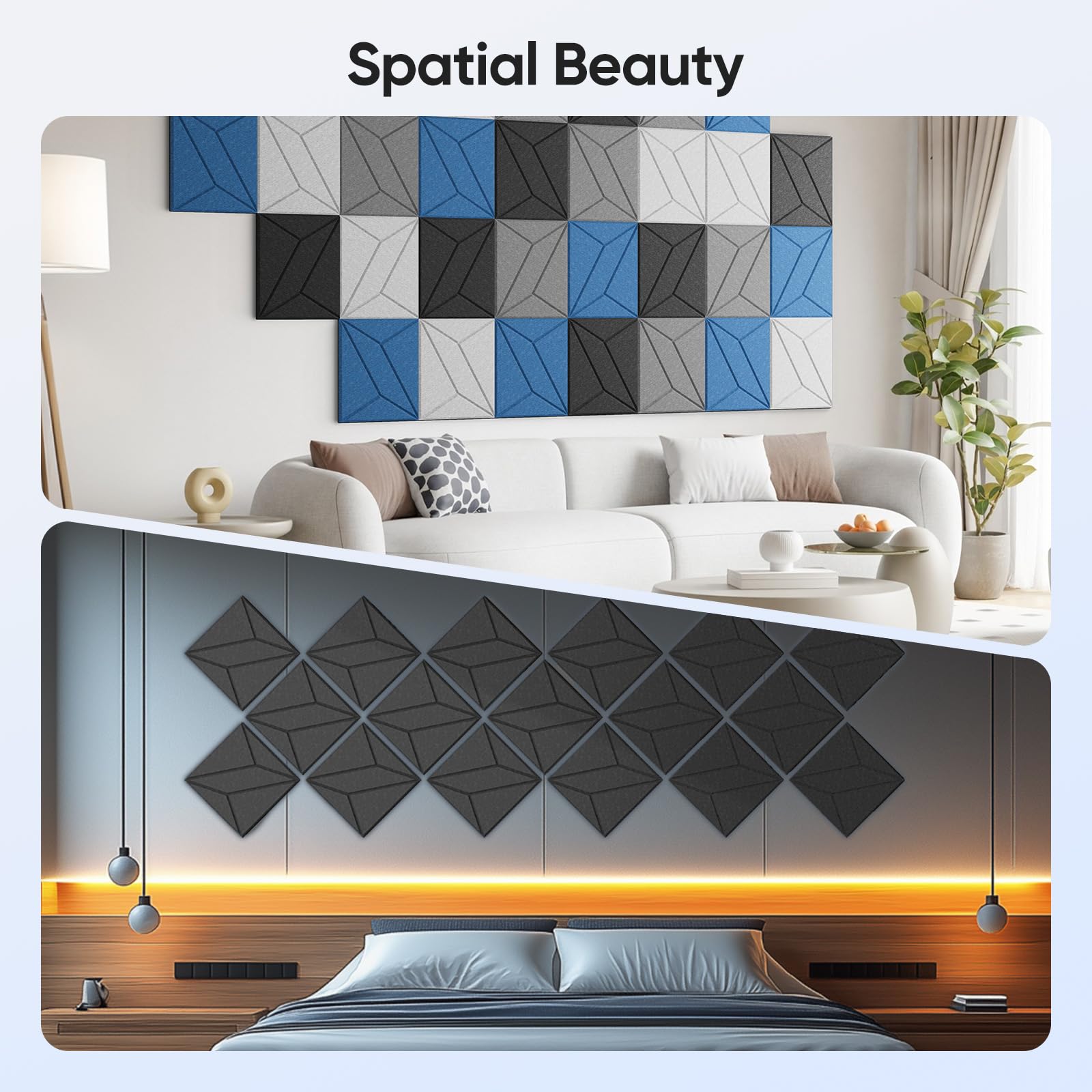 Unecho 12 Pack 11.8 X 11.8 X 0.4 Acoustic Panels For Wall Sound Absorbing, P-Stripes Square Self-Adhesive Sound Panel, High Dens