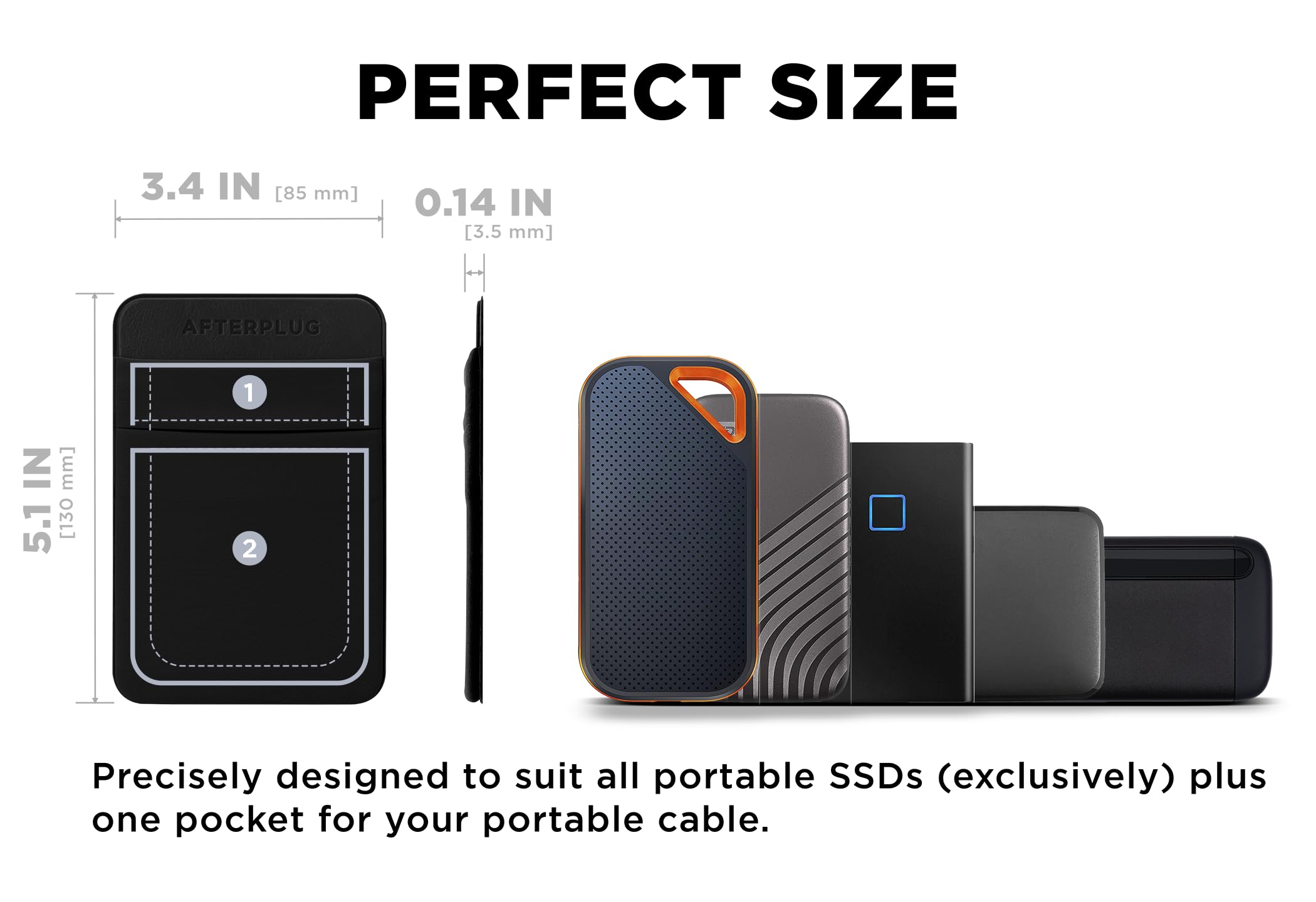 Afterplug 2 Pocket Adhesive Pouch For Laptop, Compatible With External Portable Ssd, Magic Mouse, Usb Cable And More   Black