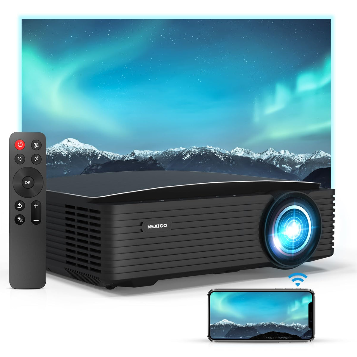 Nexigo Pj20 Outdoor Projector, Movie Projector With Wifi And Bluetooth, Native 1080P, Dolby_Audio Sound Support, Compatible W/Tv