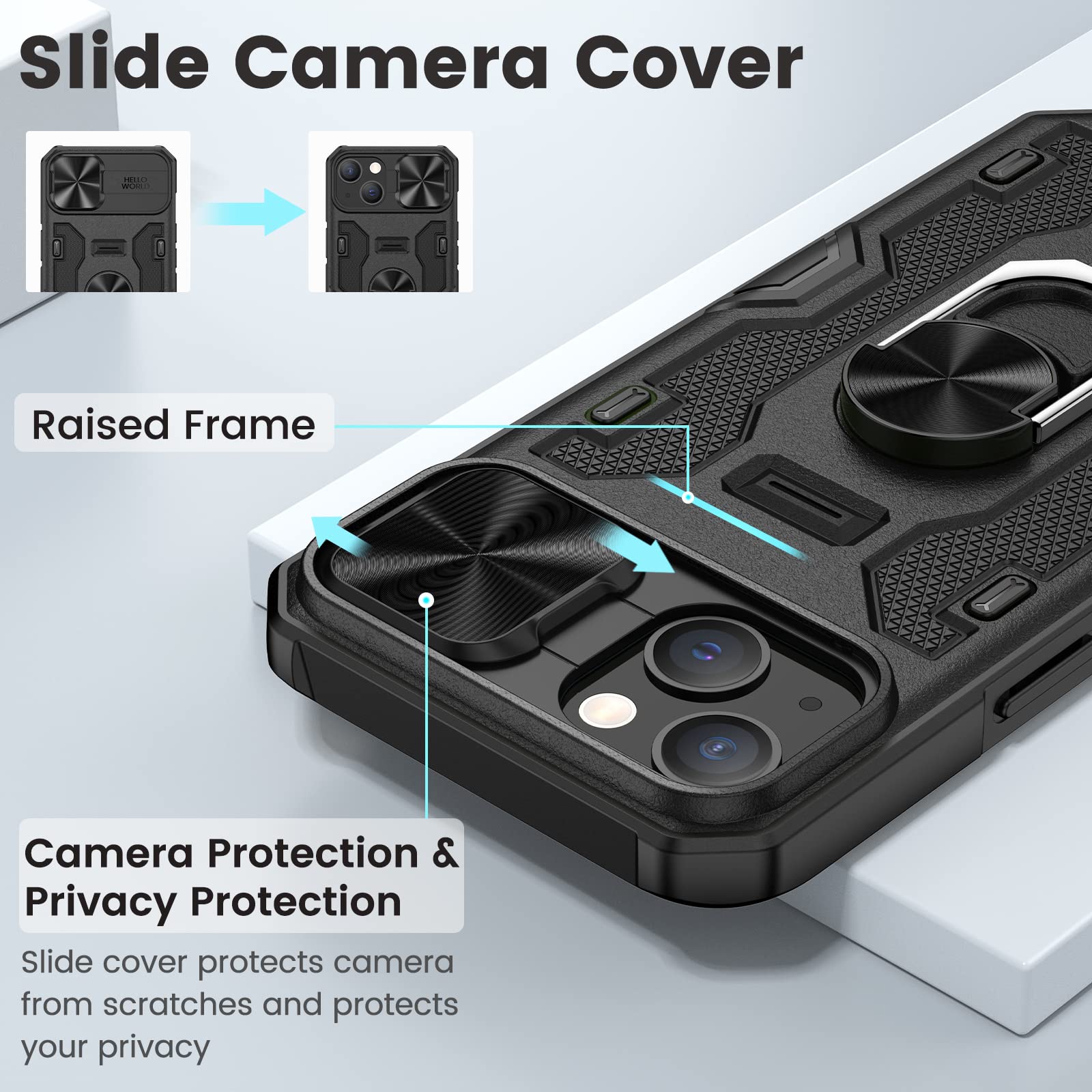 Caka For Iphone 14 Case, Iphone 13 Case With Camera Cover & Kickstand With Built In 360   Rotate Ring Stand Magnetic Magnet Prot