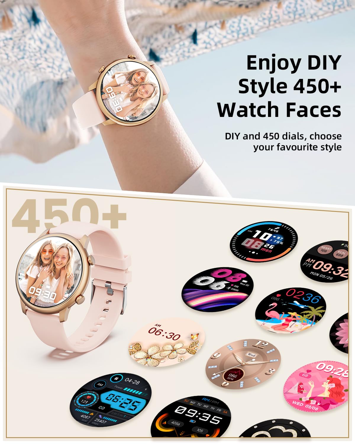 Hwagol Smart Watches For Women Android Phones Iphone Compatible[Make&Answer Calls/Full Screen No Black-Circle],1.39'' Round Spor