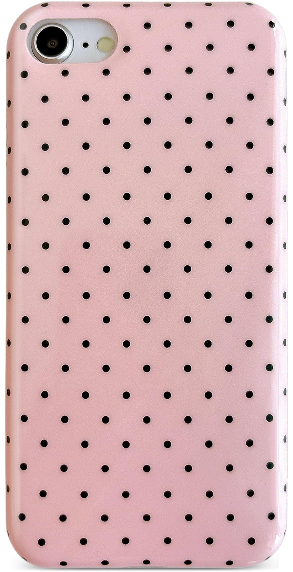 Qokey Compatible for iPhone SE/8/7 Case(4.7 Inches), Black Polka Dot TPU Glossy Case, Cute Simple Aesthetics Design for Girls Wo