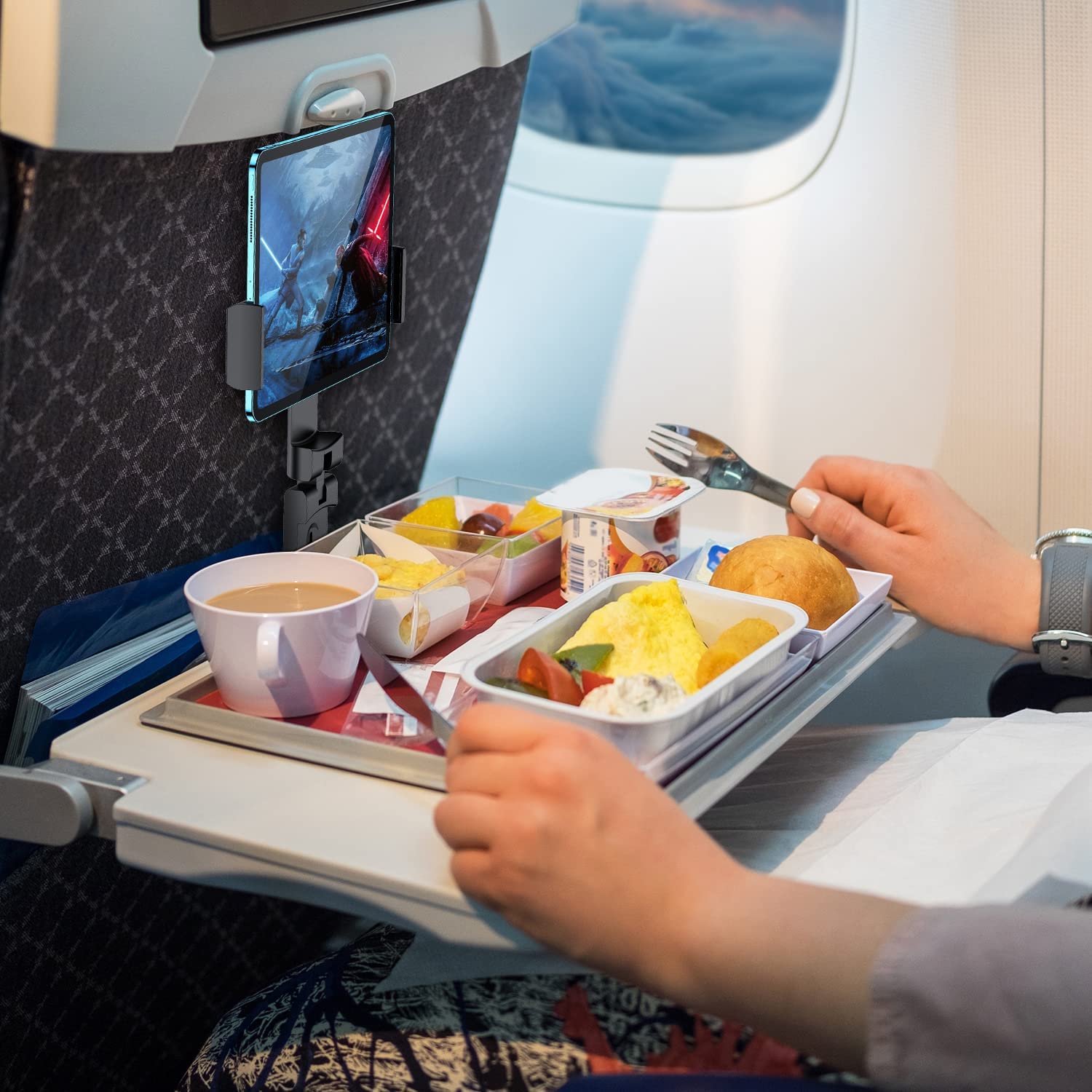 Wixgear Universal Airplane In Flight Tablet Phone Mount, Handsfree Phone Holder For Desk With Multi Directional Dual 360 Degree