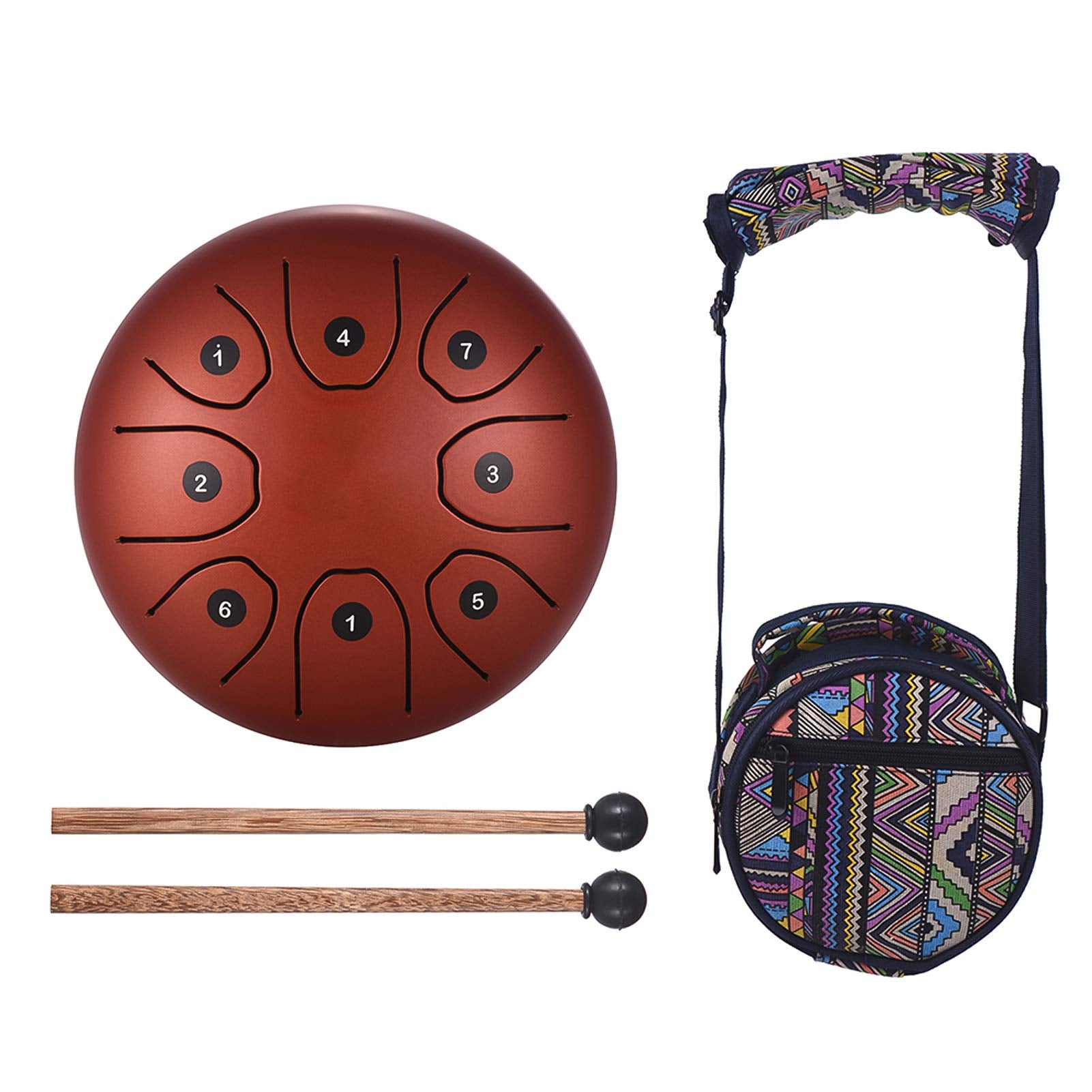 Decdeal 5.5 Inch Mini 8Tone Steel Tongue Drum C Key Percussion Instrument Hand Pan Drum with Drum Mallets Carry Bag