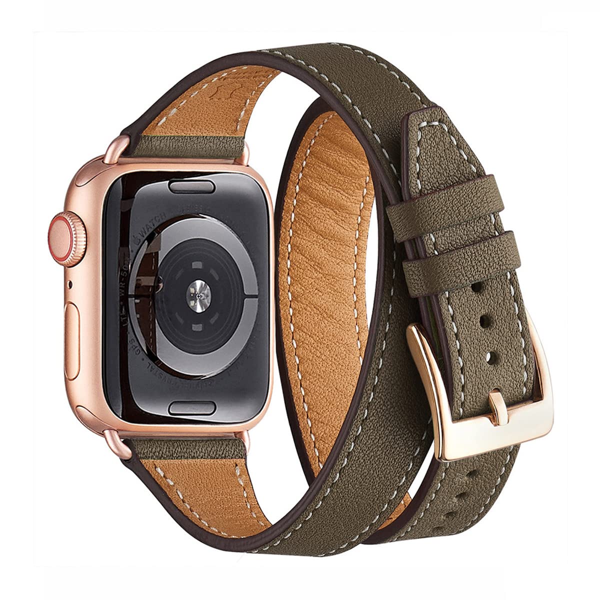 Bestig Bands Compatible with Apple Watch Band 49mm 46mm 45mm 44mm 42mm(Series 3 2 1) Women Men, Genuine Leather Double Tour Desi