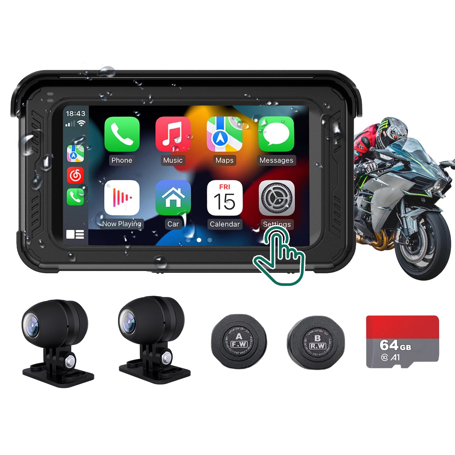 Motorcycle Dvr Dash Cam With Wireless Apple Carplay, Android Auto, Tpms, Hd 1080P Cameras, Gps G Sensor, Siri & Google Voice, 5'