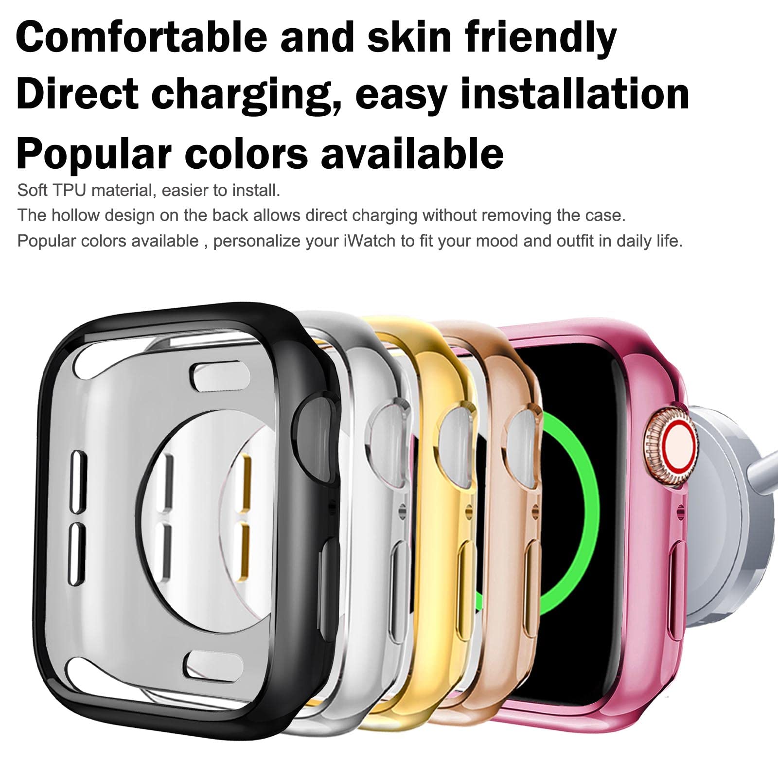 Botomall Compatible With Apple Watch Case 40Mm Series 6 5 4 Se Soft Flexible Tpu Thin Lightweight Protective Bumper For Iwatch [No Screen]   Shiny Silver