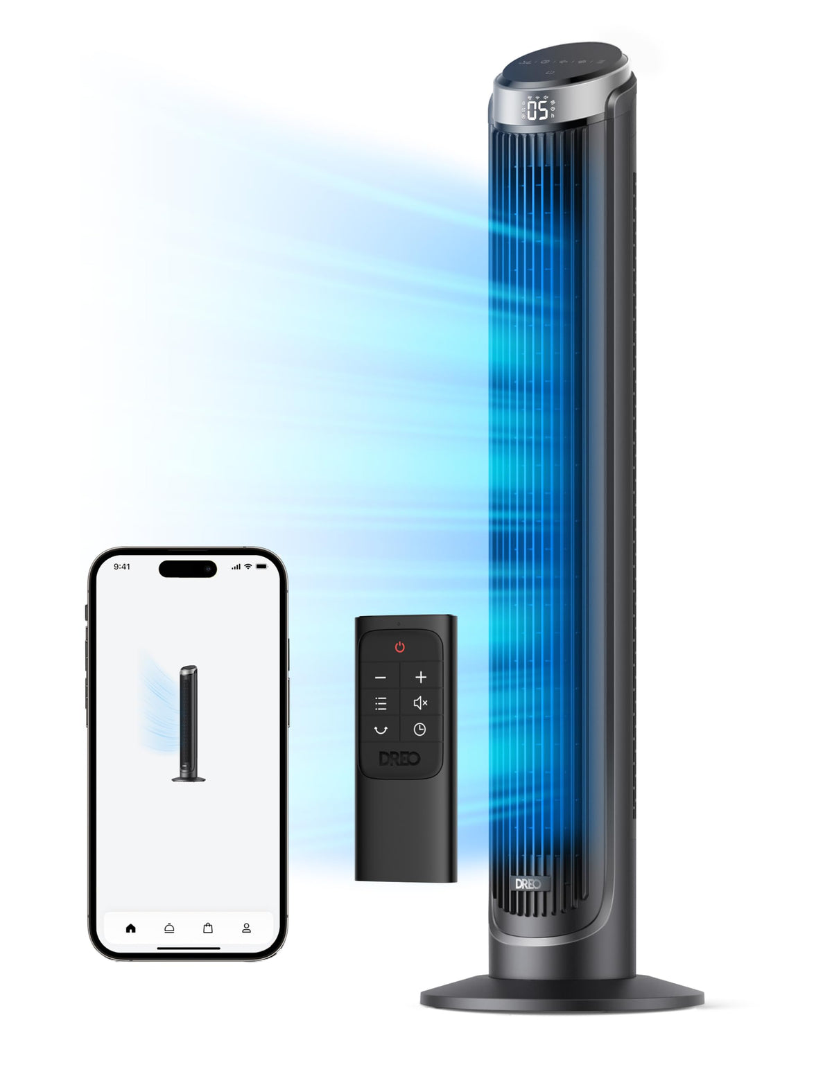 Dreo Smart Tower Fans For Bedroom, 90 Oscillating Fans For Indoors, 5 Speeds 4 Modes Max 26Ft/S, 12H Timer, Led With Touch, Remo