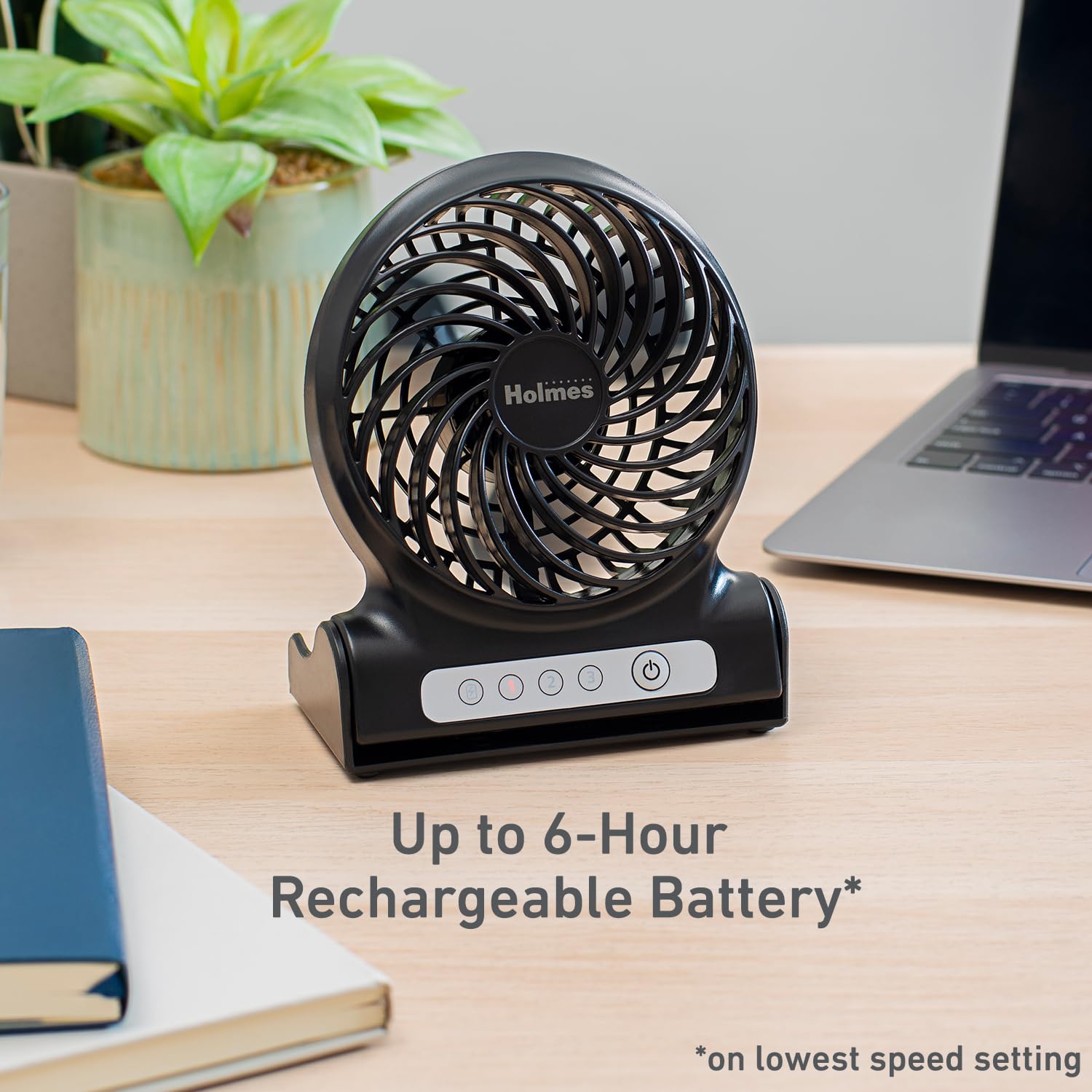 Holmes 4'' Personal Fan, Rechargeable Battery, 3 Speed Settings, Lightweight, Compact And Portable, Adjutstable Head, Home And O