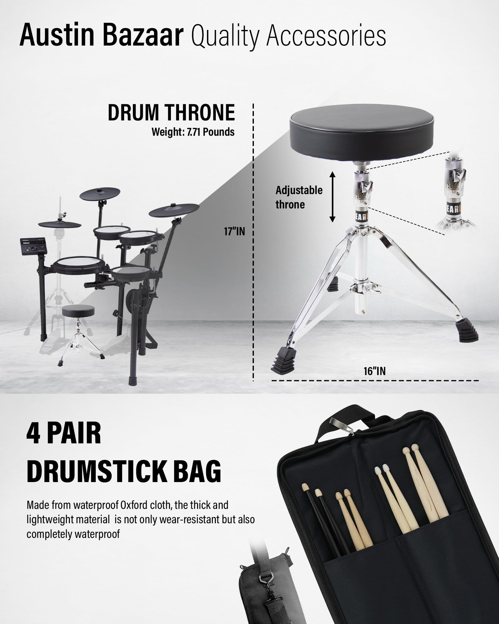 Roland V-Drums Td-27Kv2 Electronic Drum Set Bundle With Drum Throne, Drumstick Bag, Audio Cable, 3 Pairs Of Drumsticks And Austi