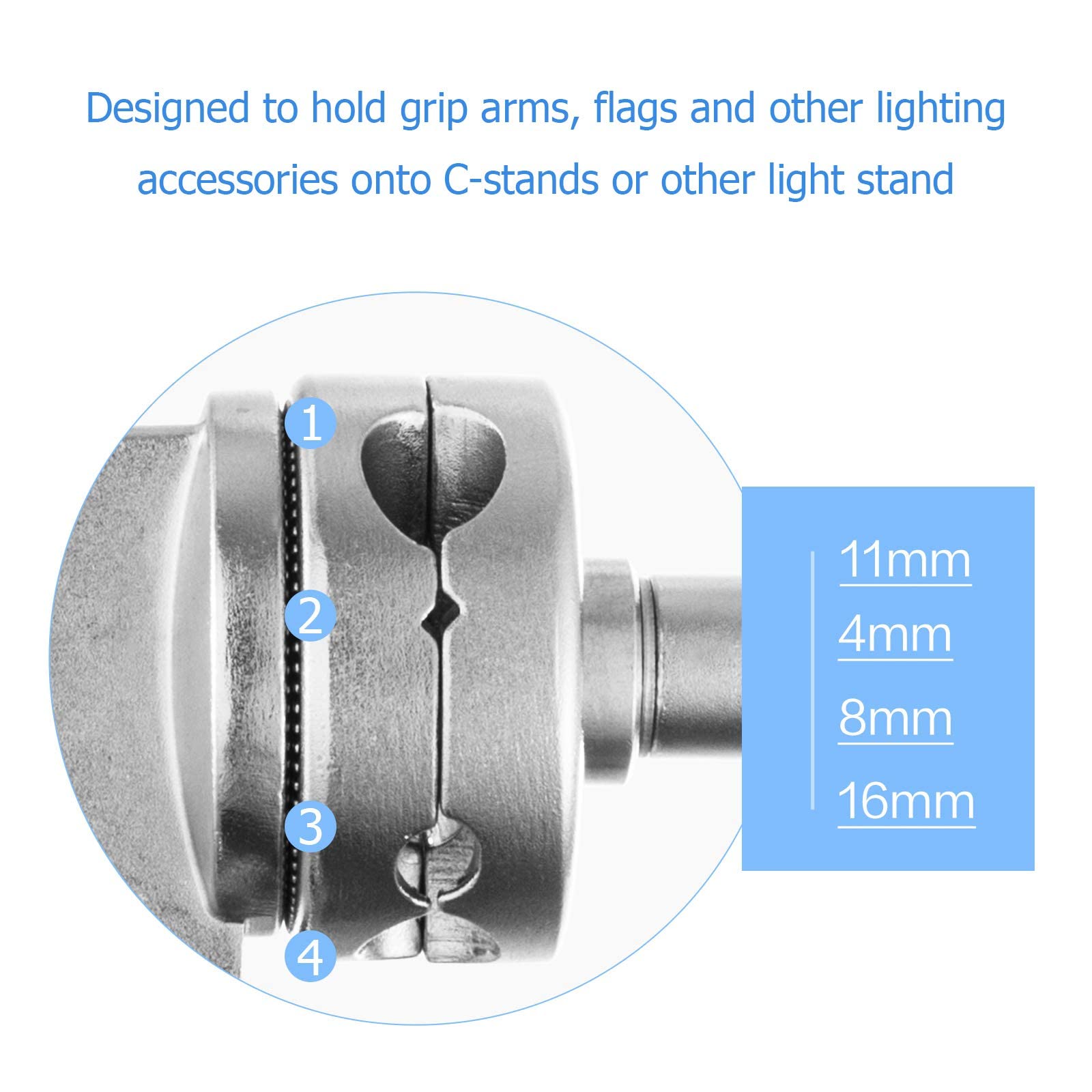 Selens 2.5 Inch Heavy Duty Grip Head, Multi Functional Swivel Head Clamp Holder Bracket Adapter With 4, 8, 11, 16Mm Mount For Li