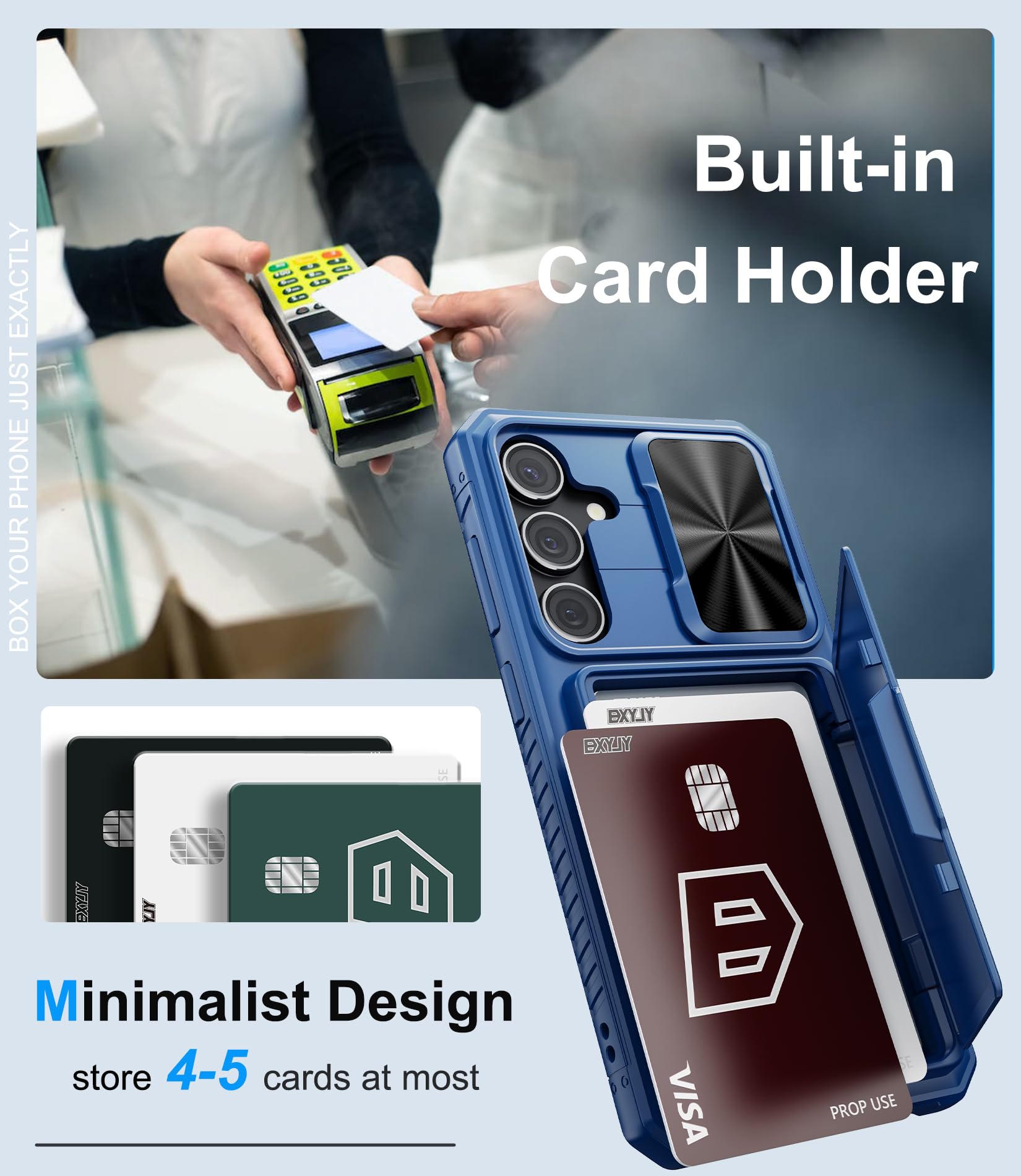 Bxyjy For Samsung Galaxy S24+ Plus Case Wallet, Built In Card Holder (4 5 Cards) & Slide Camera Cover, Military Grade Protection