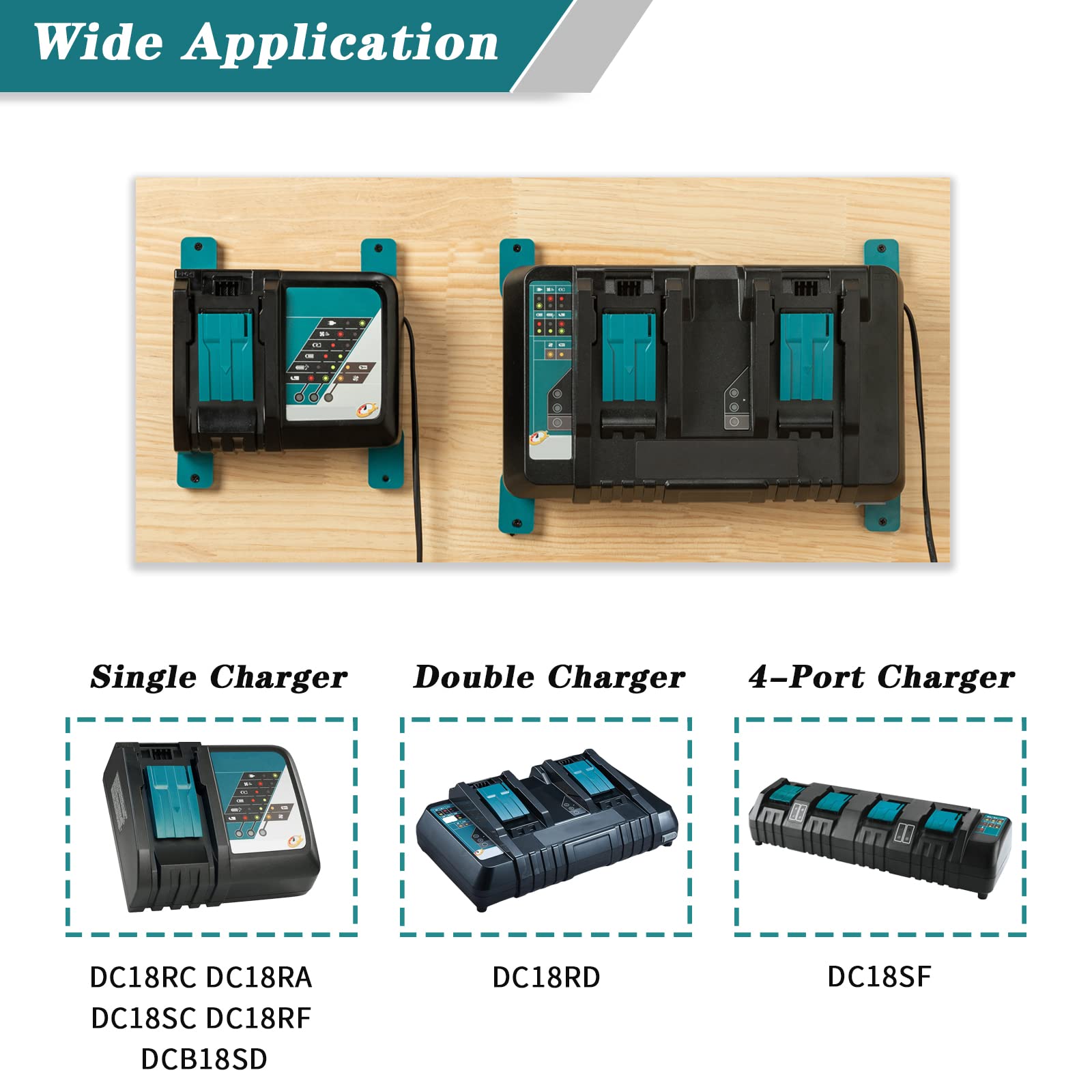 2 Pack Makita Charger Holder, Charger Mount For Makita Dc18Rc Dc18Rd Dc18Ra Dc18Rf Dc18Sc Dcb18Sd Dc18Sf Chargers(Single & Doubl