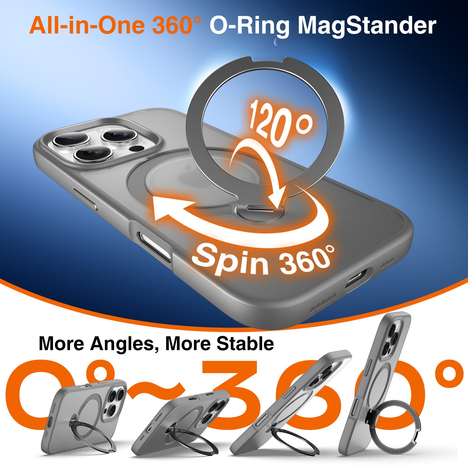 Chicfun 360 O-Ring Magstander For Iphone 16 Pro Max Case With Magnetic Kickstand Ring Holder [Compatible With Magsafe][360Rotate
